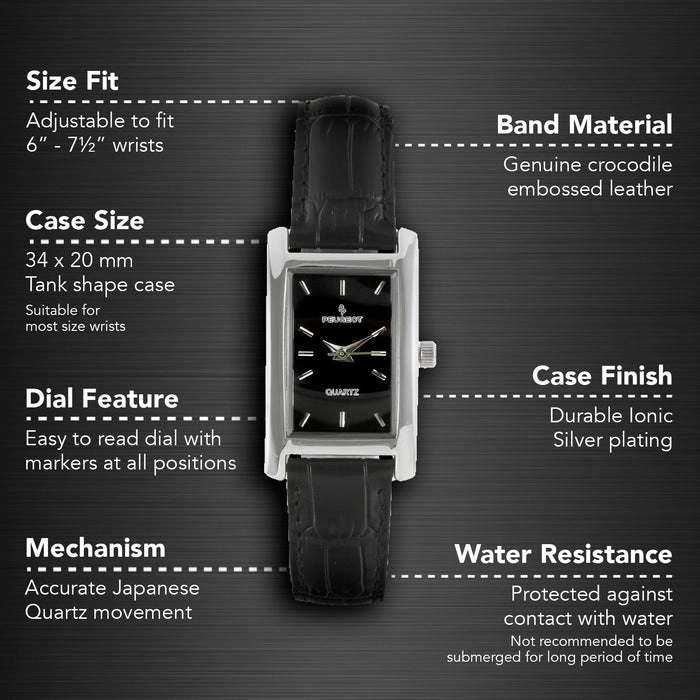 Peugeot Women's Watch 34x20mm Black Dial Contour Dress Black Leather Strap