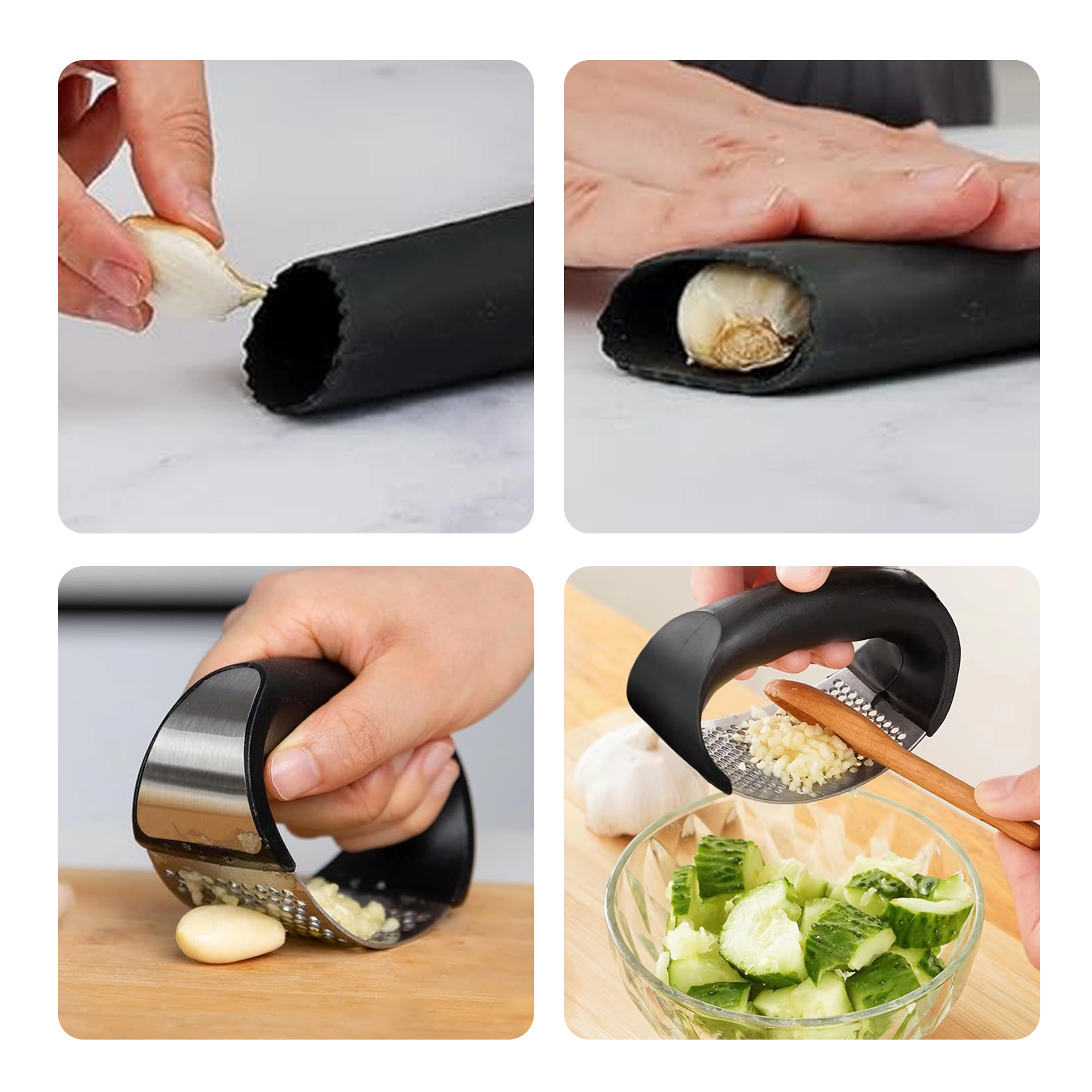 Cheer Collection Garlic Press Rocker Set with Peeler, Scraper and Cleaning Brush