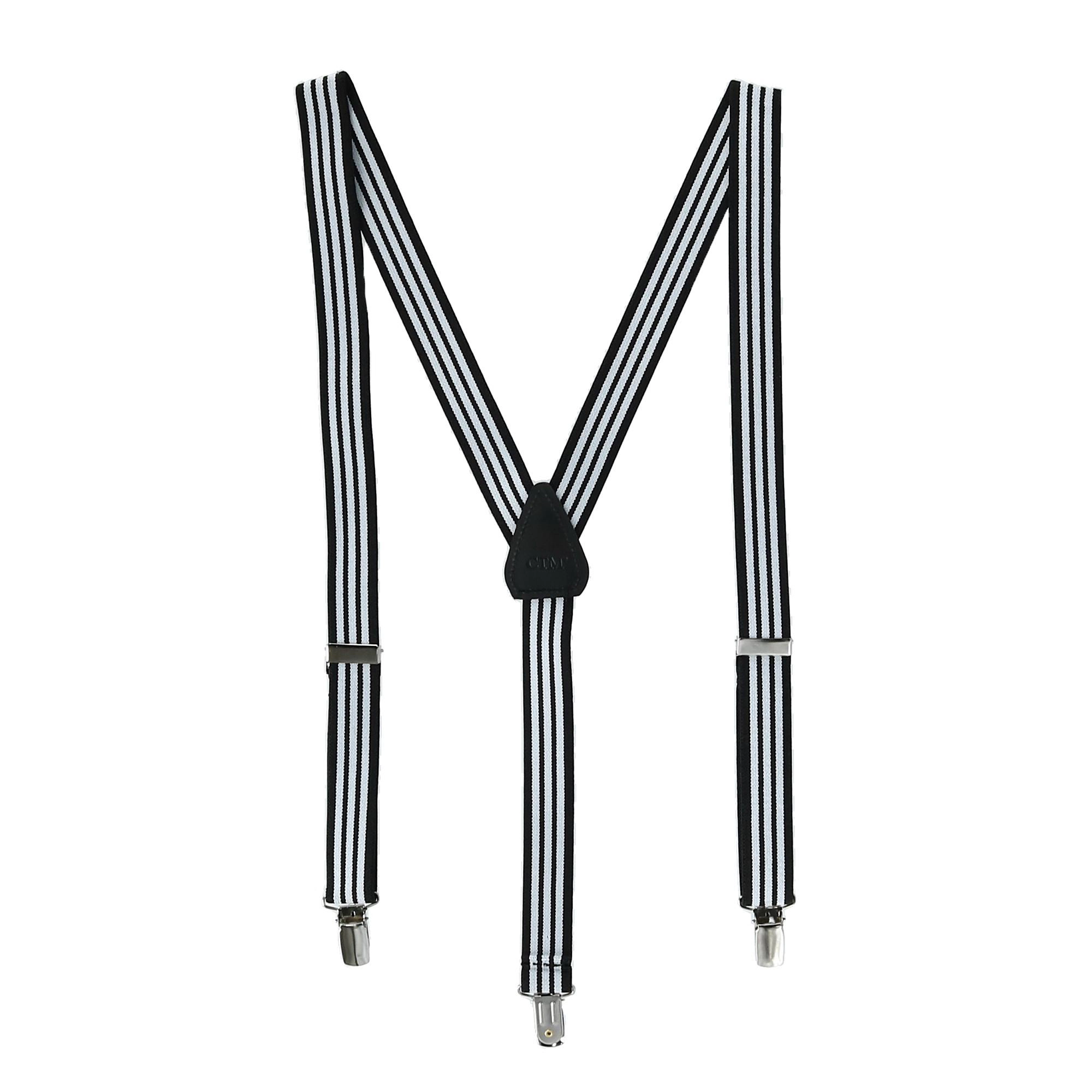 CTM Men's Elastic Clip-End 1 Inch Black and White Pinstripe Suspenders