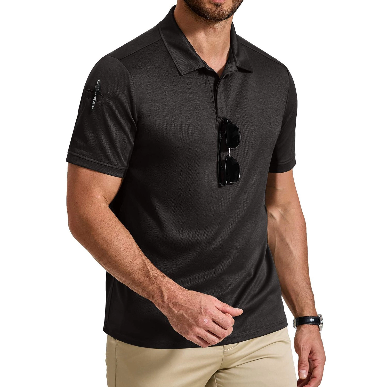 COOFANDY Mens Classic Collar Polo Shirt Short Sleeve Pen Pocket Casual Work Top