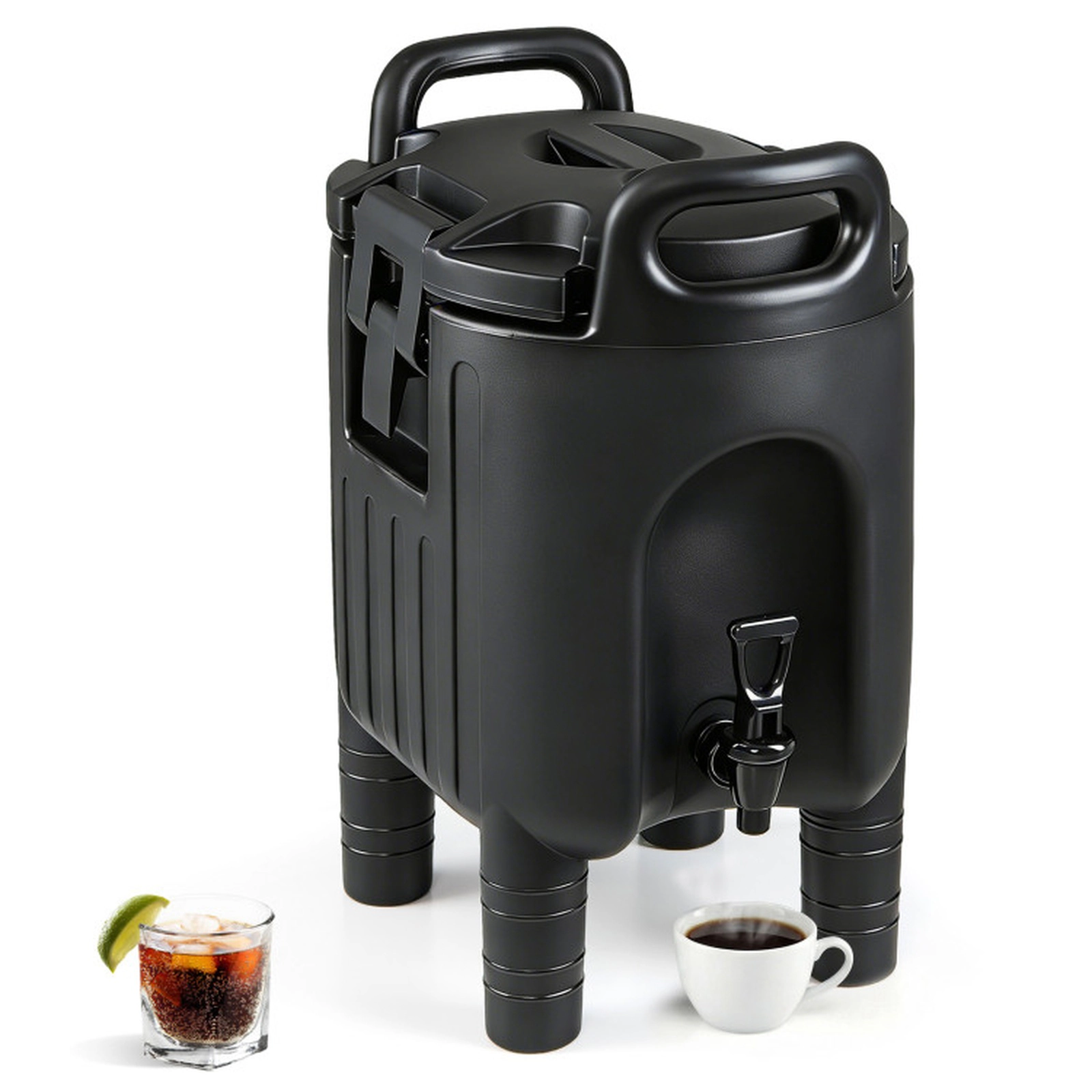 SUGIFT Black 2.6-Gallon Insulated Beverage Dispenser with Handles and Two-Stage Faucet 16-in W 12-in D 19-in H