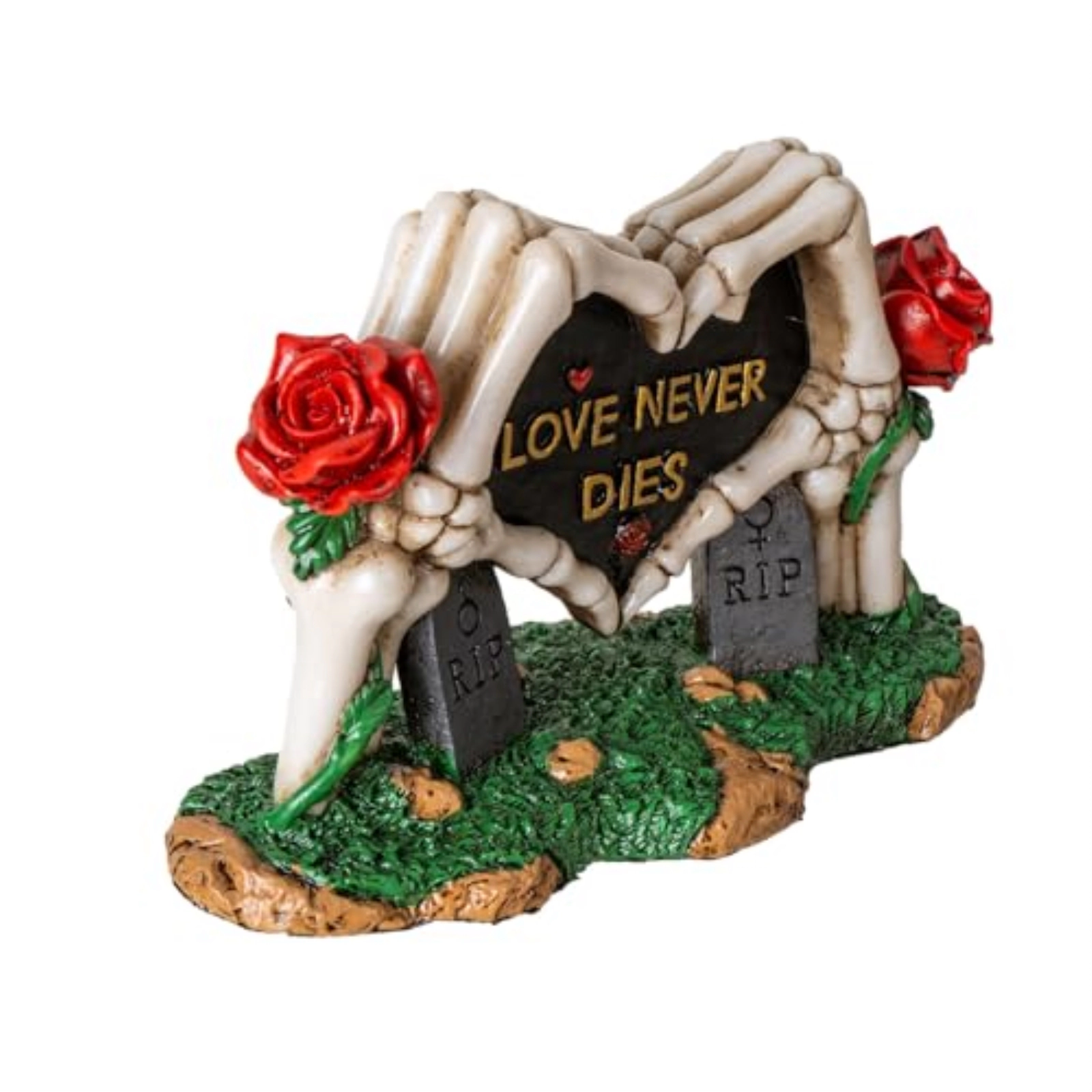 Pacific Giftware Skeleton Gravestone Figurine Love Never Dies Design with Roses Ideal for Gothic Decor Romance Lovers 6.3 inch