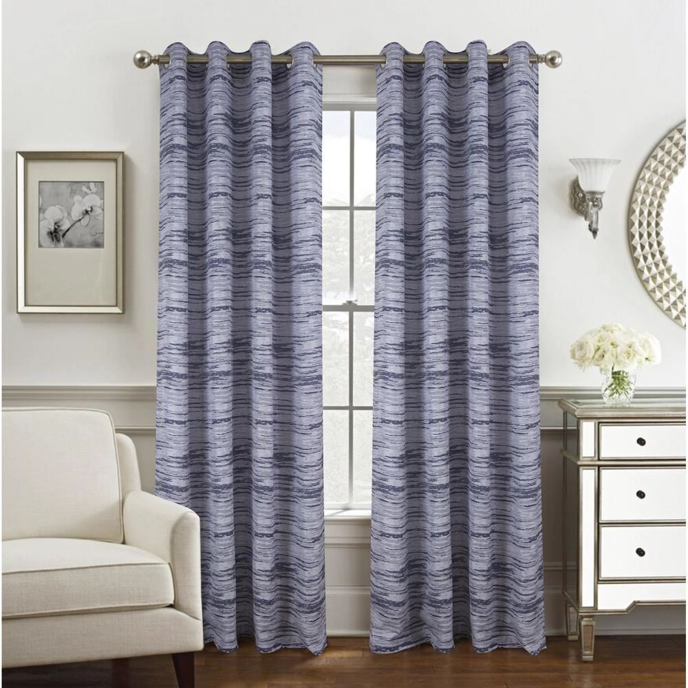 Olivia Gray Tropez Two Tone Jacquard Single Grommet Curtain Panel Pair - 54x84", Navy