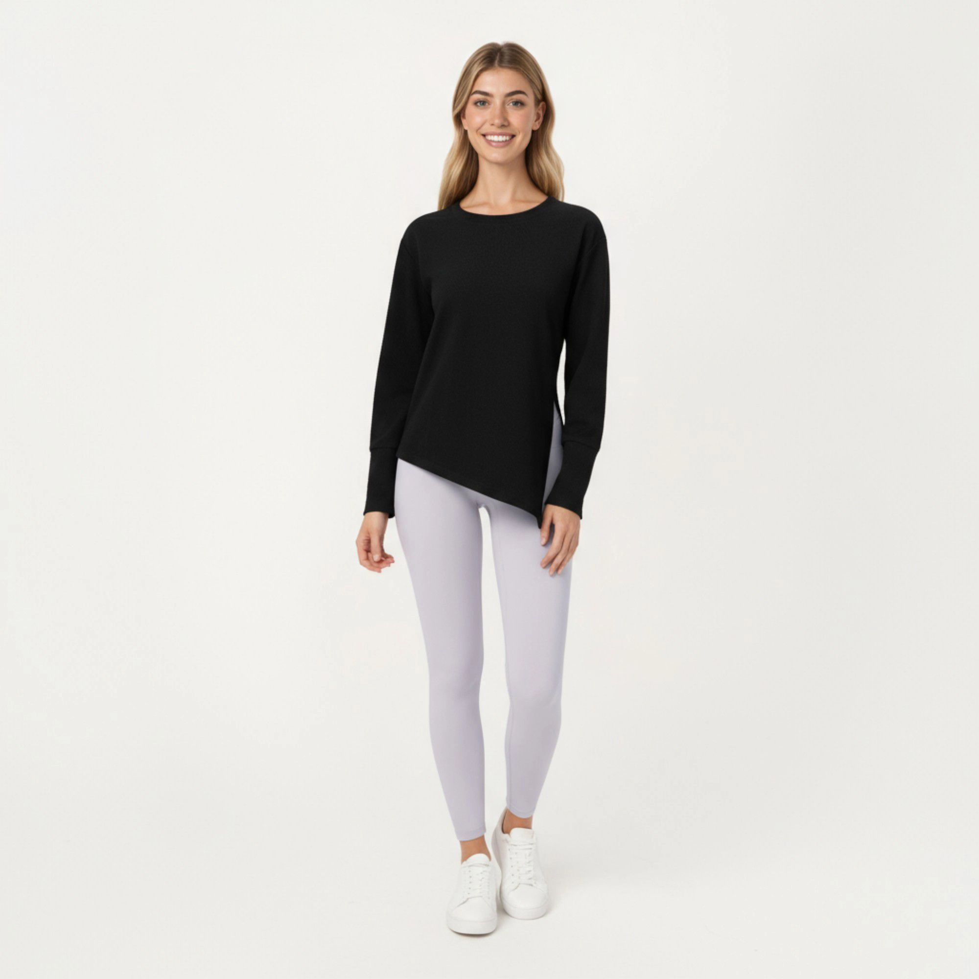 Anna-Kaci Women's Long Sleeve Asymmetrical Hem Pullover Top with Crew Neck and Relaxed Fit