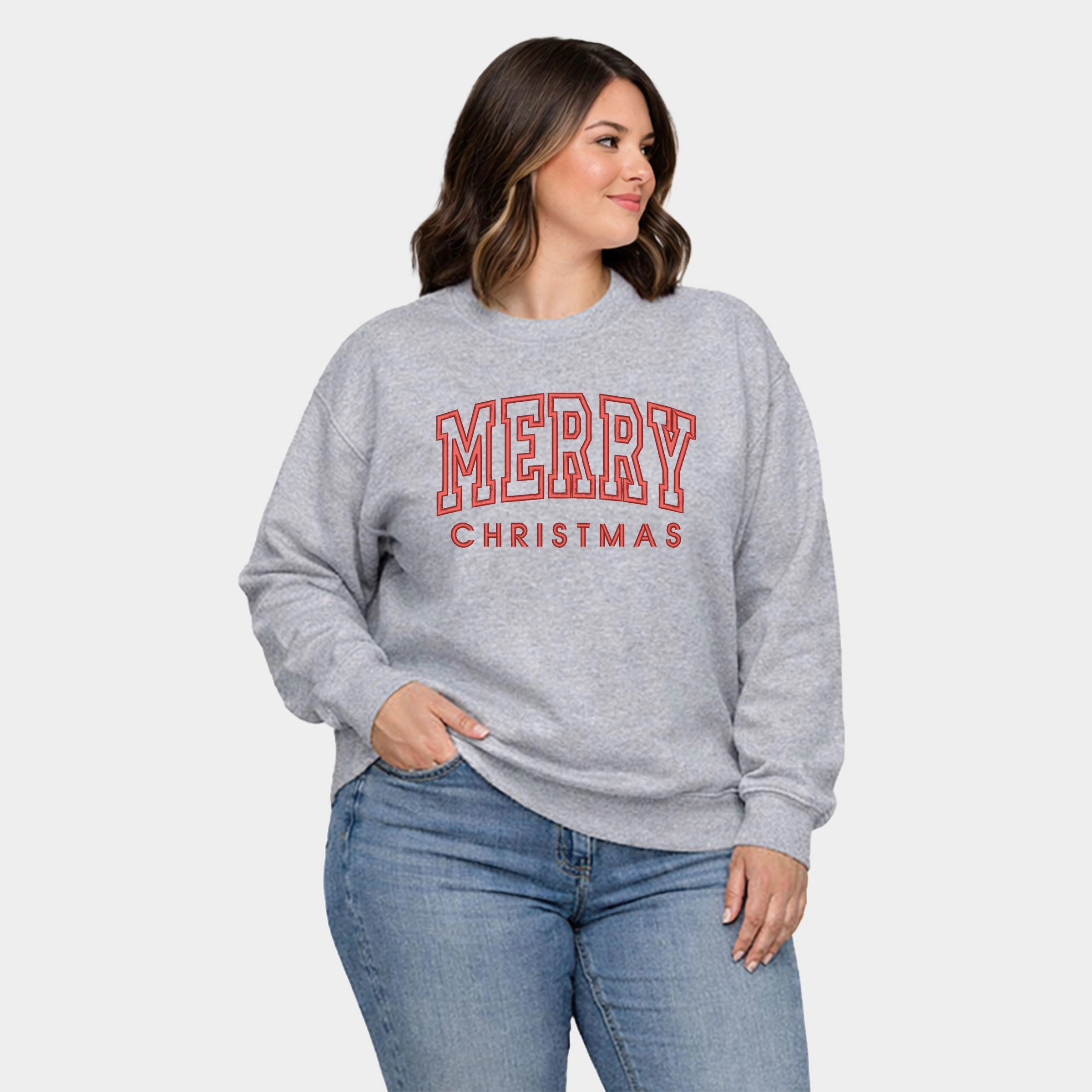 Simply Sage Market - Embroidered Merry Christmas Arch  Women's Plus Sized Graphic Sweatshirt