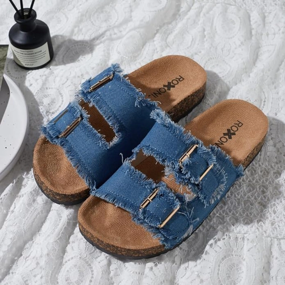 Roxoni Women's Adjustable Double Buckle Slide Sandals
