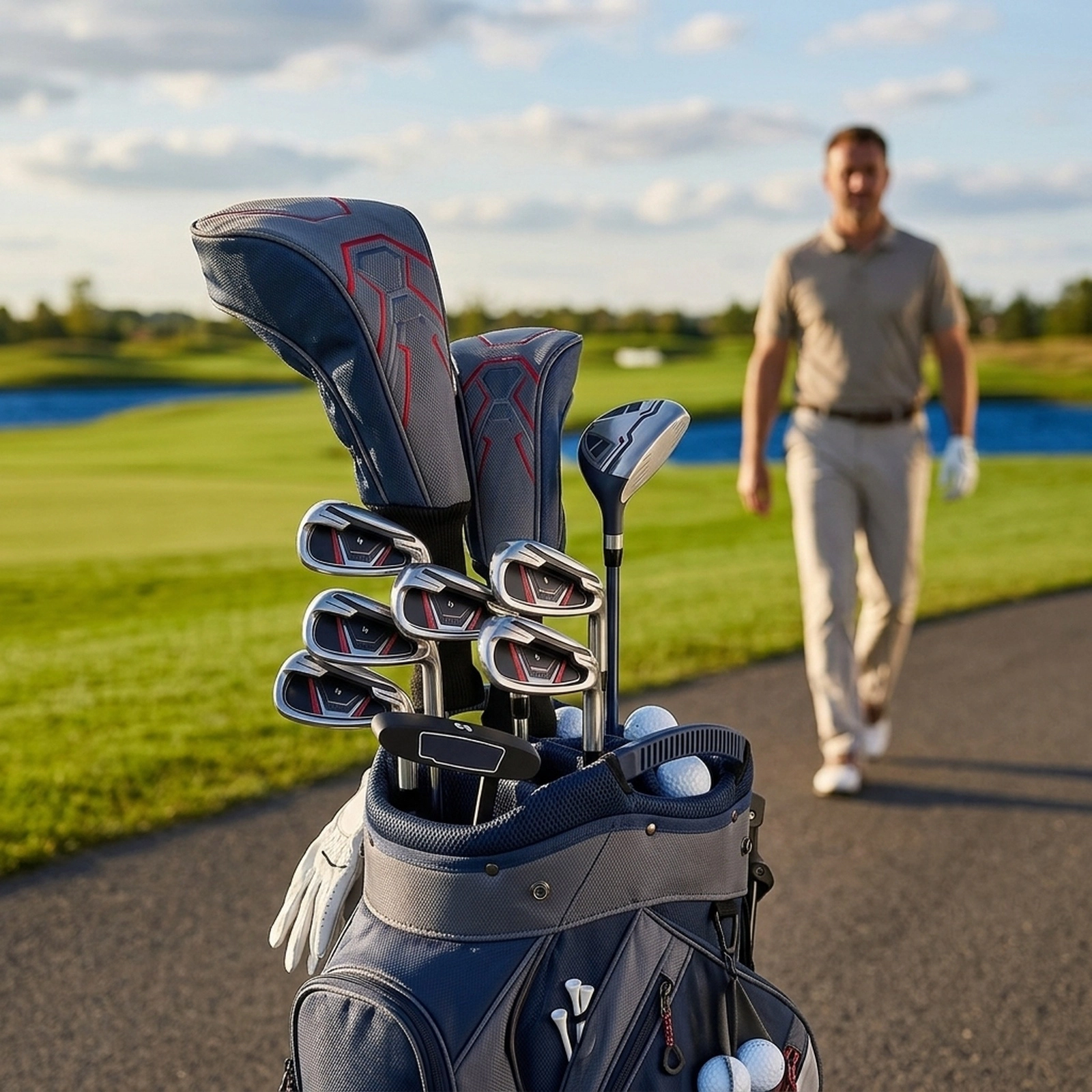 11-pc Complete Golf Club Set 460cc Driver Fairway Wood Hybrid 7 Irons Putter and Stand Bag Cooler Pocket Blue