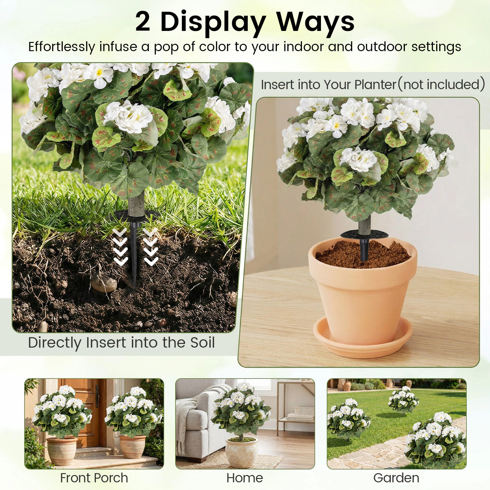 Slickblue Set of 2 Artificial Begonia Topiary Ball White Flowers 22.5 In Outdoor Plant Decor