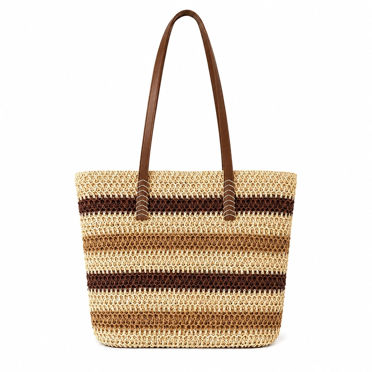 Alilang Women's Coastal Stripe Woven Tote Bag with Zip Top Shoulder Handles and Slip Pocket