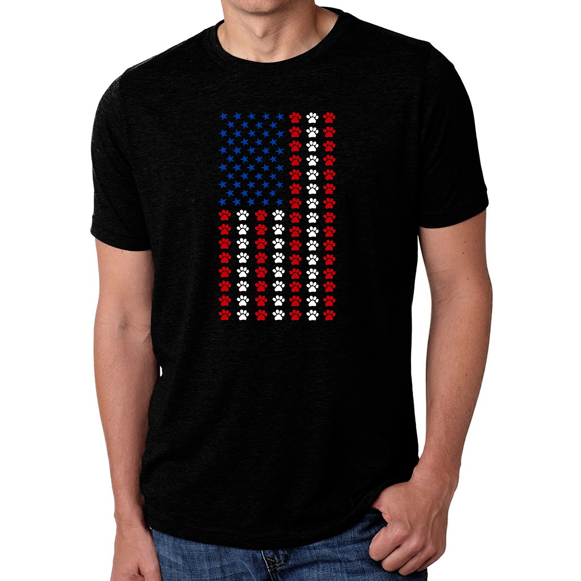 LA Pop Art Men's Cotton/Poly Blend T-Shirt - Paws Flag