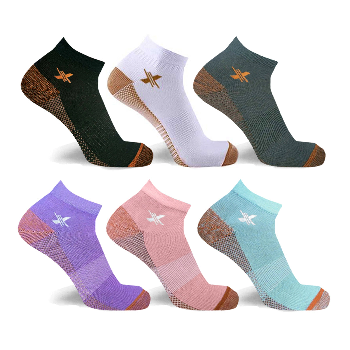 Extreme Fit Copper Compression Ankle Socks - 6 Pair