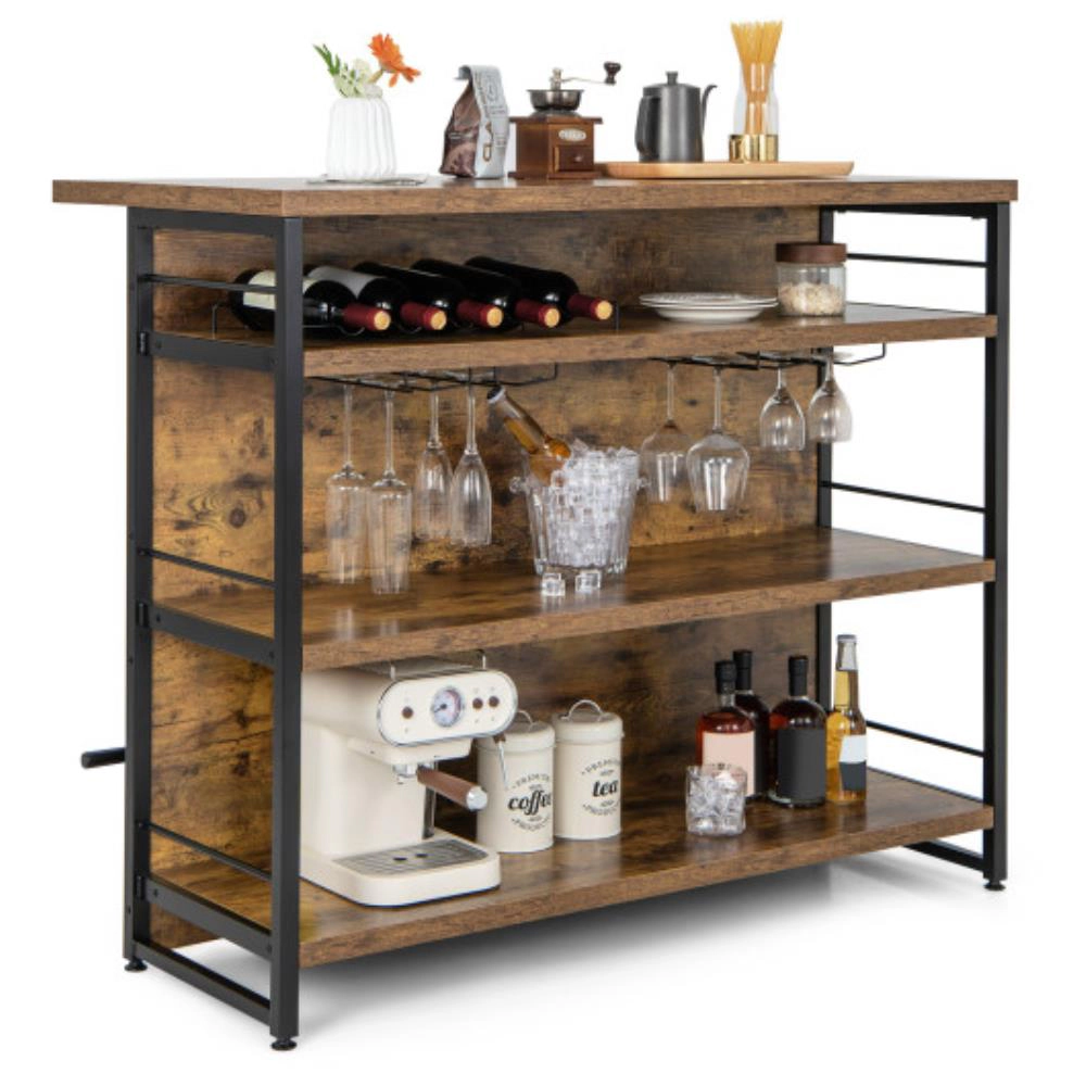 Hivvago Kitchen Island with 4-Tier Storage Shelf and Long Footrest for Home