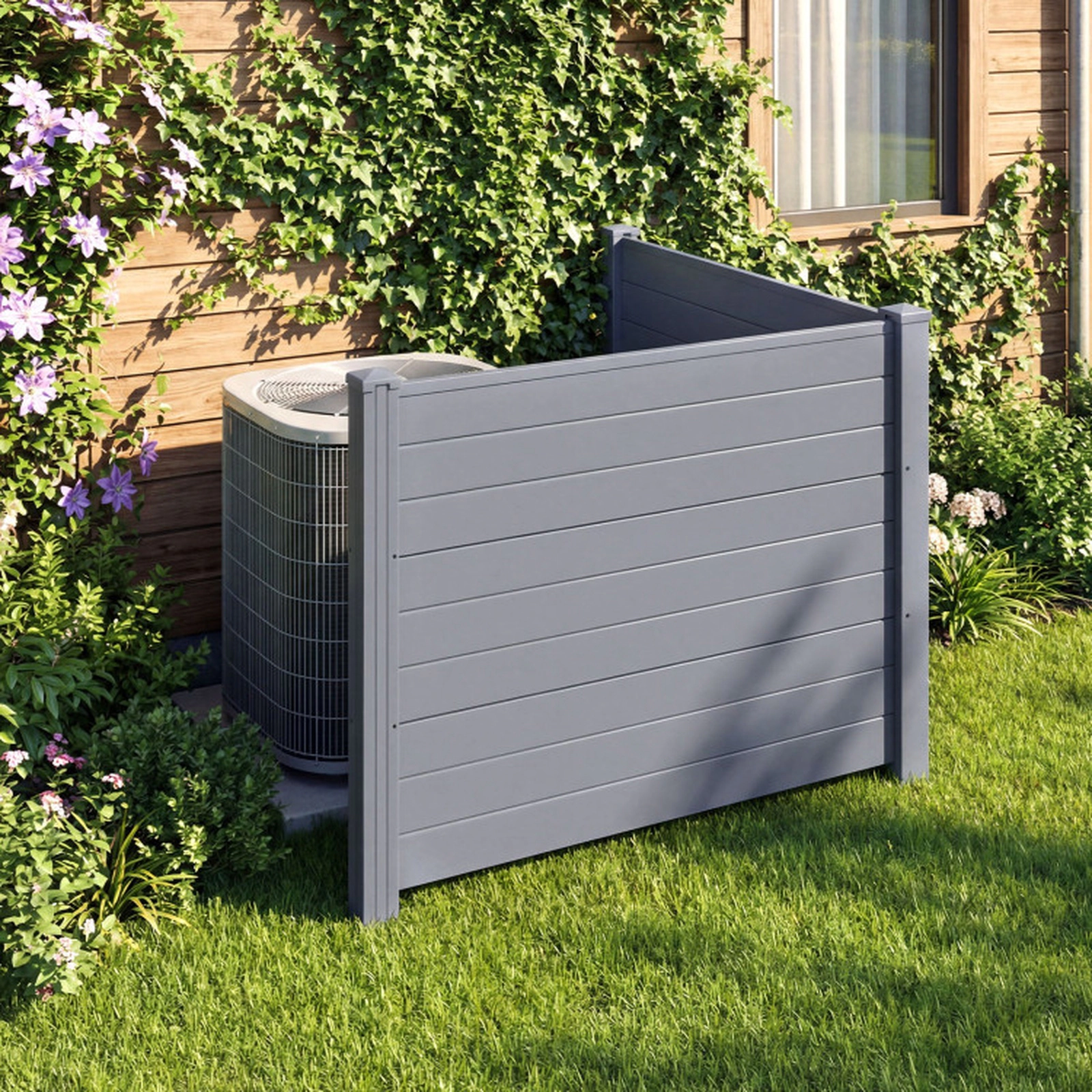 SUGIFT Garden Privacy Fence 2 Panels with 20-in Ground Stakes for AC Units and Trash Cans White/Black/Brown