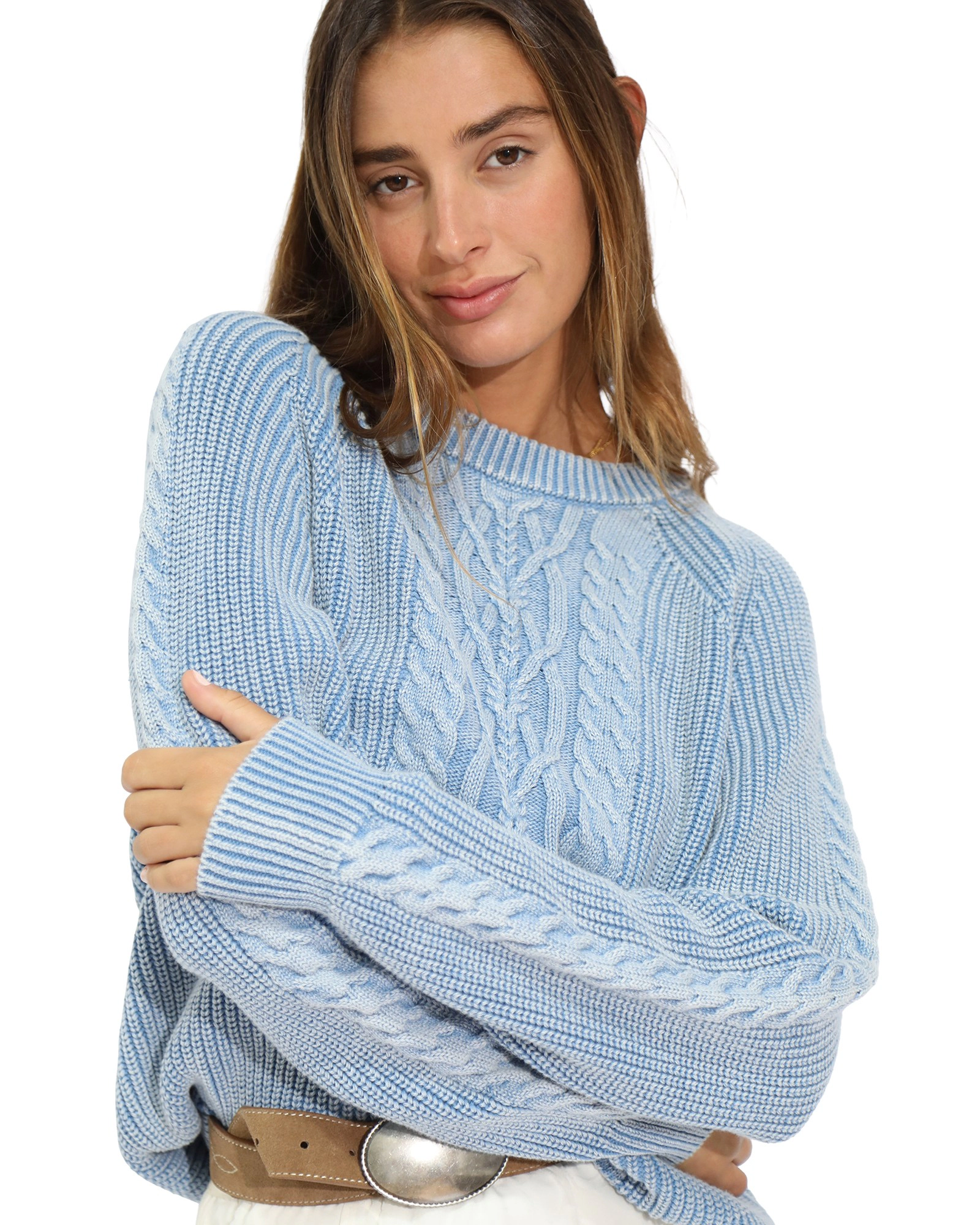 Belle & Bloom Hudson Street Cable Garment Dyed Sweater