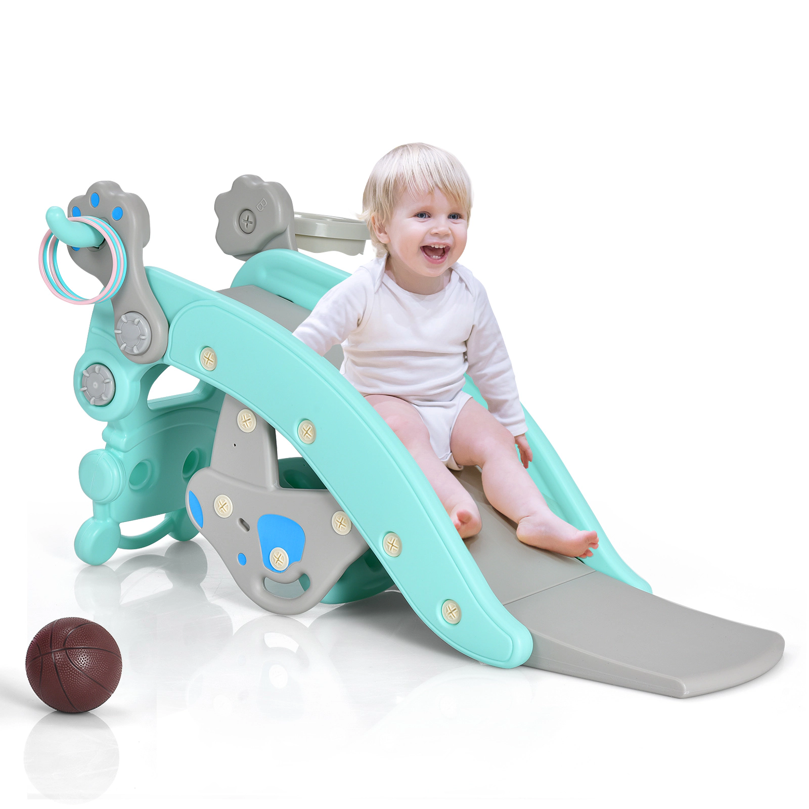 LJG 4-in-1 Rocking Horse and Slide Set for Kids