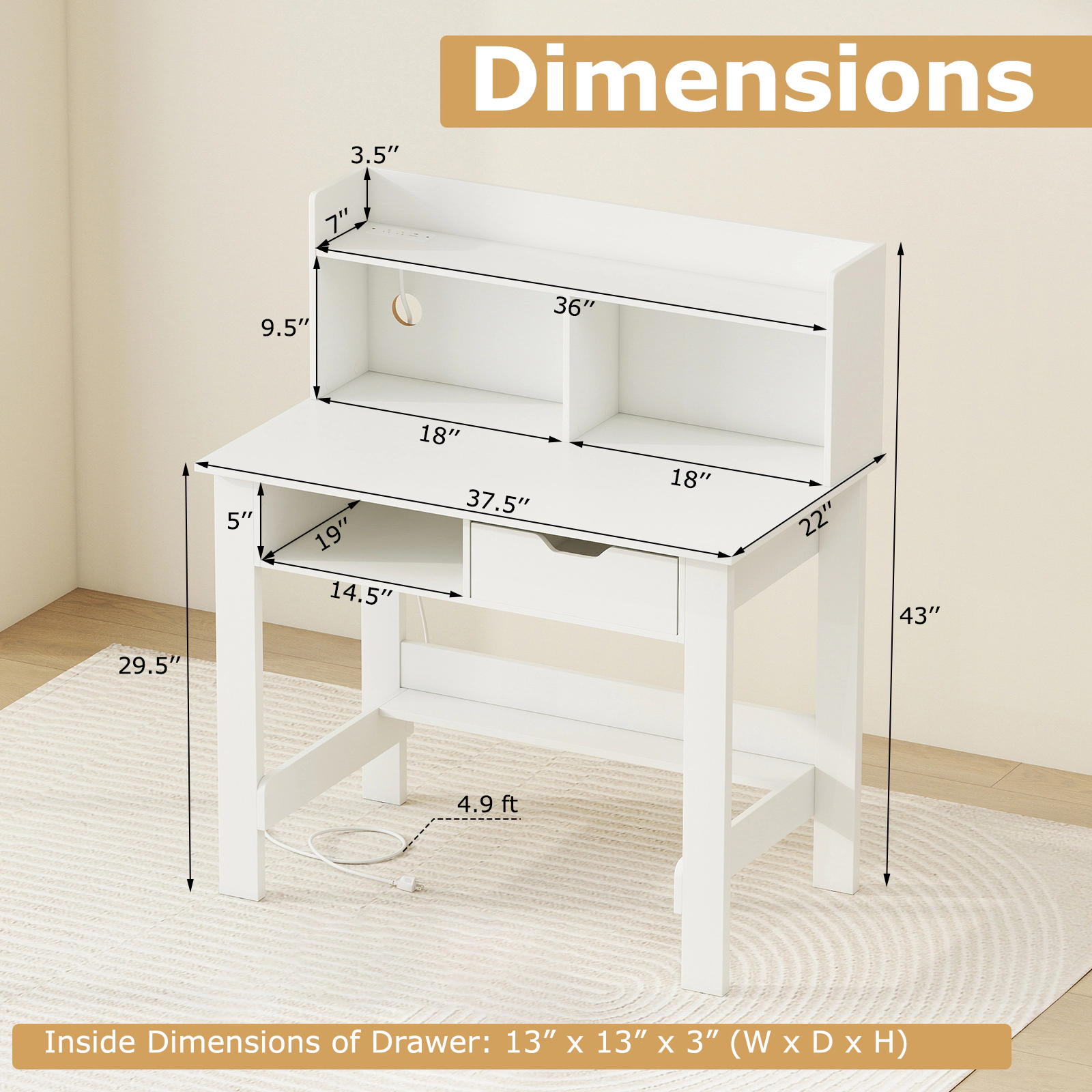 LJG Home Office Computer Desk with Storage Shelves and Drawer Ideal for Working and Studying