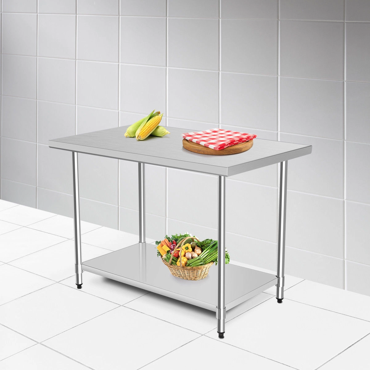 SUGIFT Silver 48-in x 30-in 550-lb Stainless Steel Commercial Kitchen Work Prep Table with Under Shelf