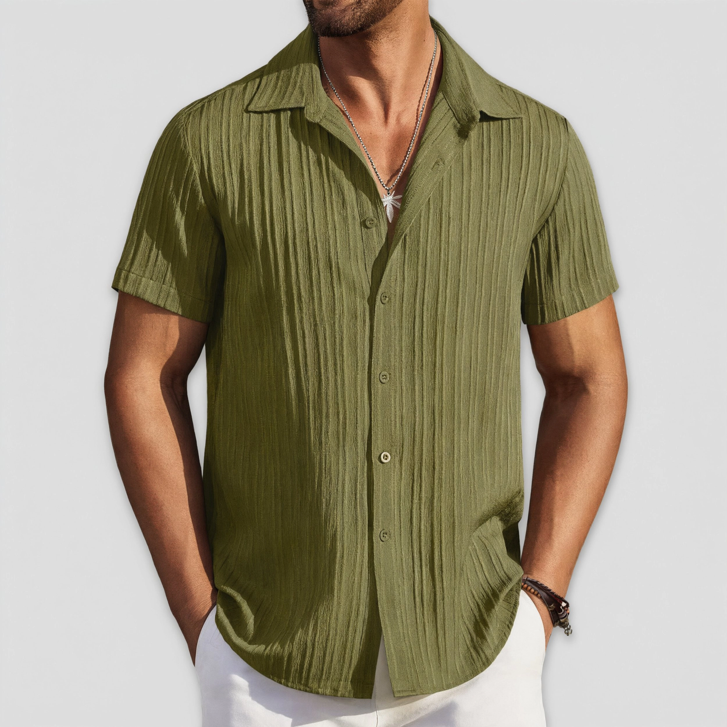COOFANDY Men's Regular Fit Textured Short Sleeve Camp Collar Button Down Shirt