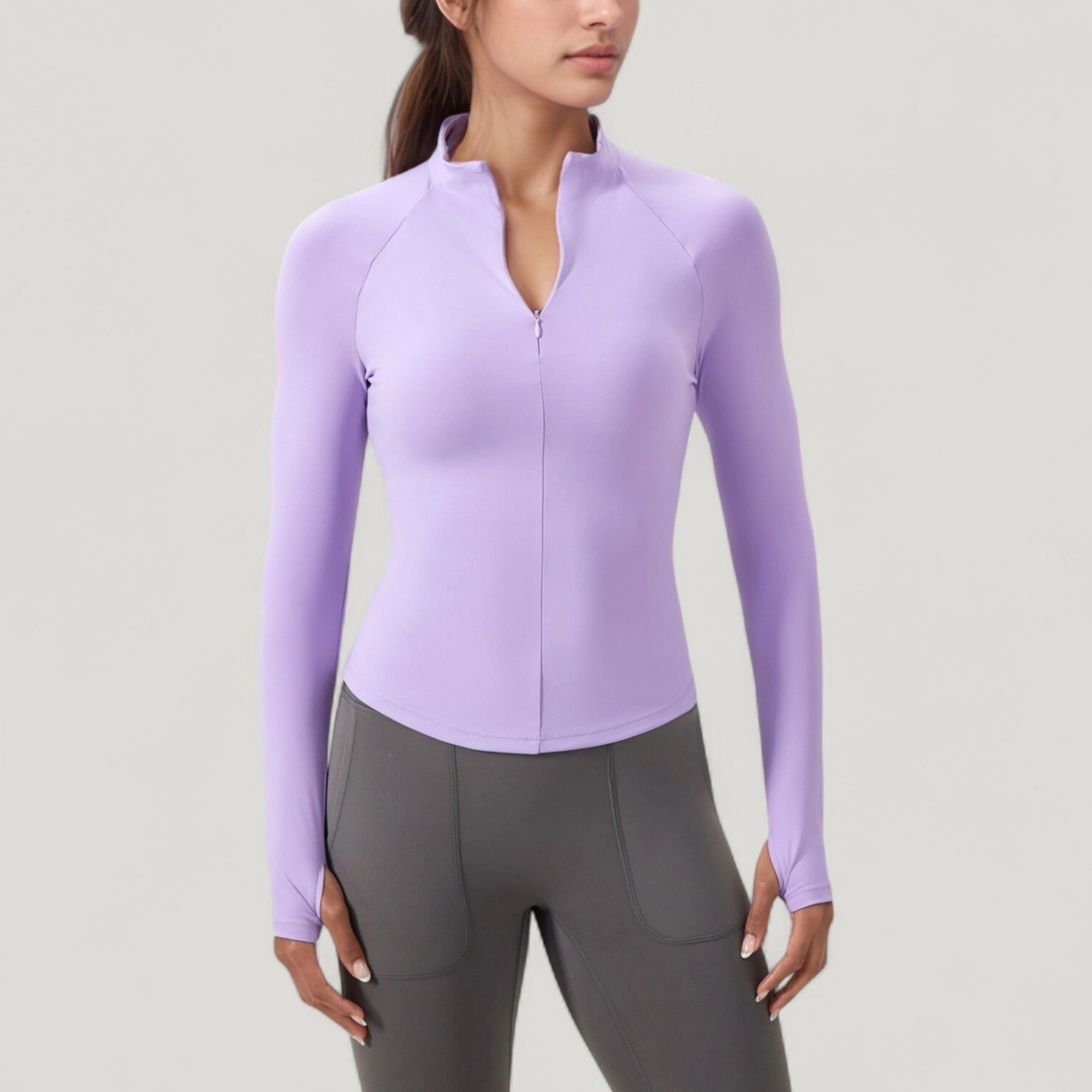 Anna-Kaci Women's Long Sleeve Half-Zip Slim Fit Active Jacket with Thumbhole Cuffs and Mock Neck