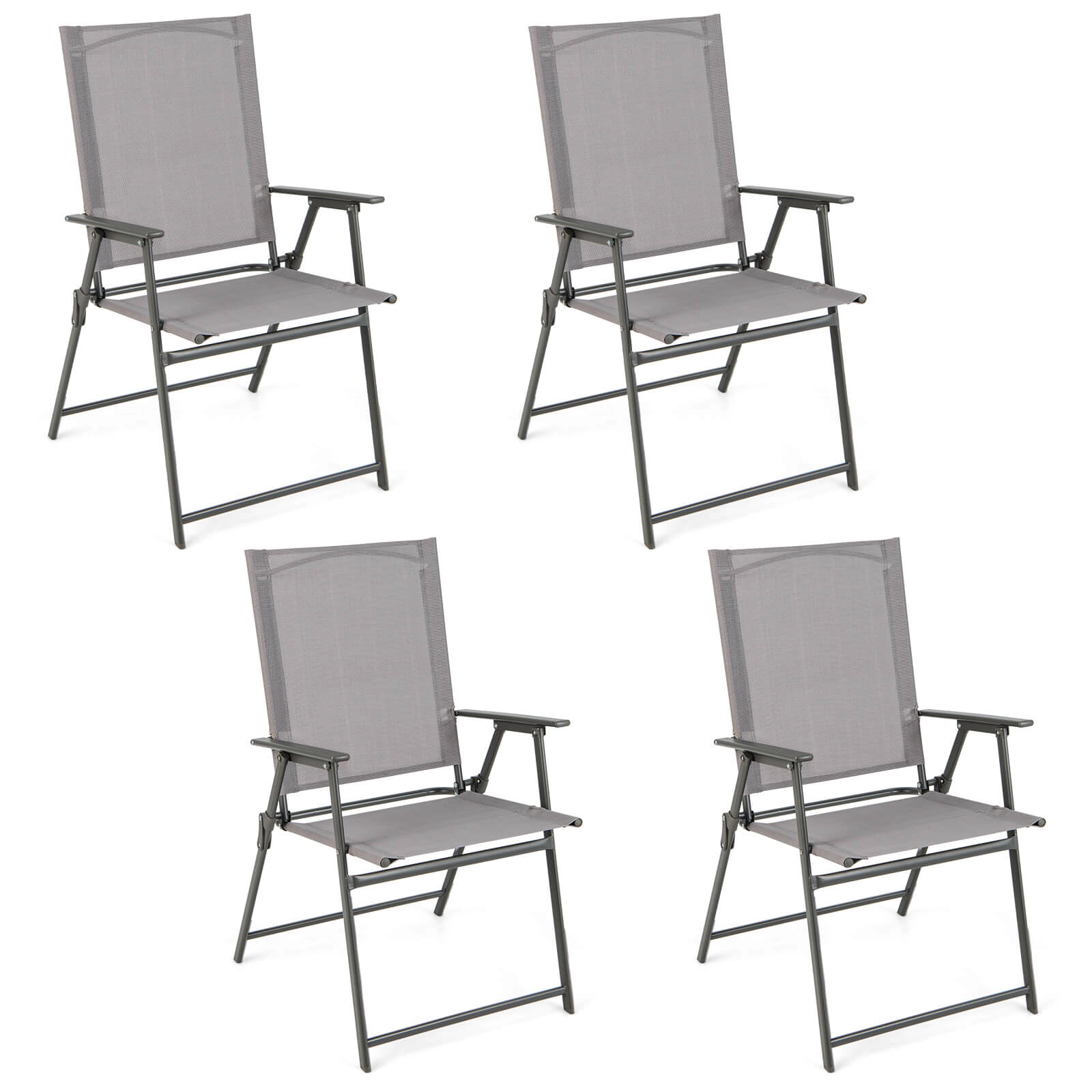 SUGIFT Set of 4 Gray Folding Patio Chairs, Metal Frame, Breathable Sling Seat