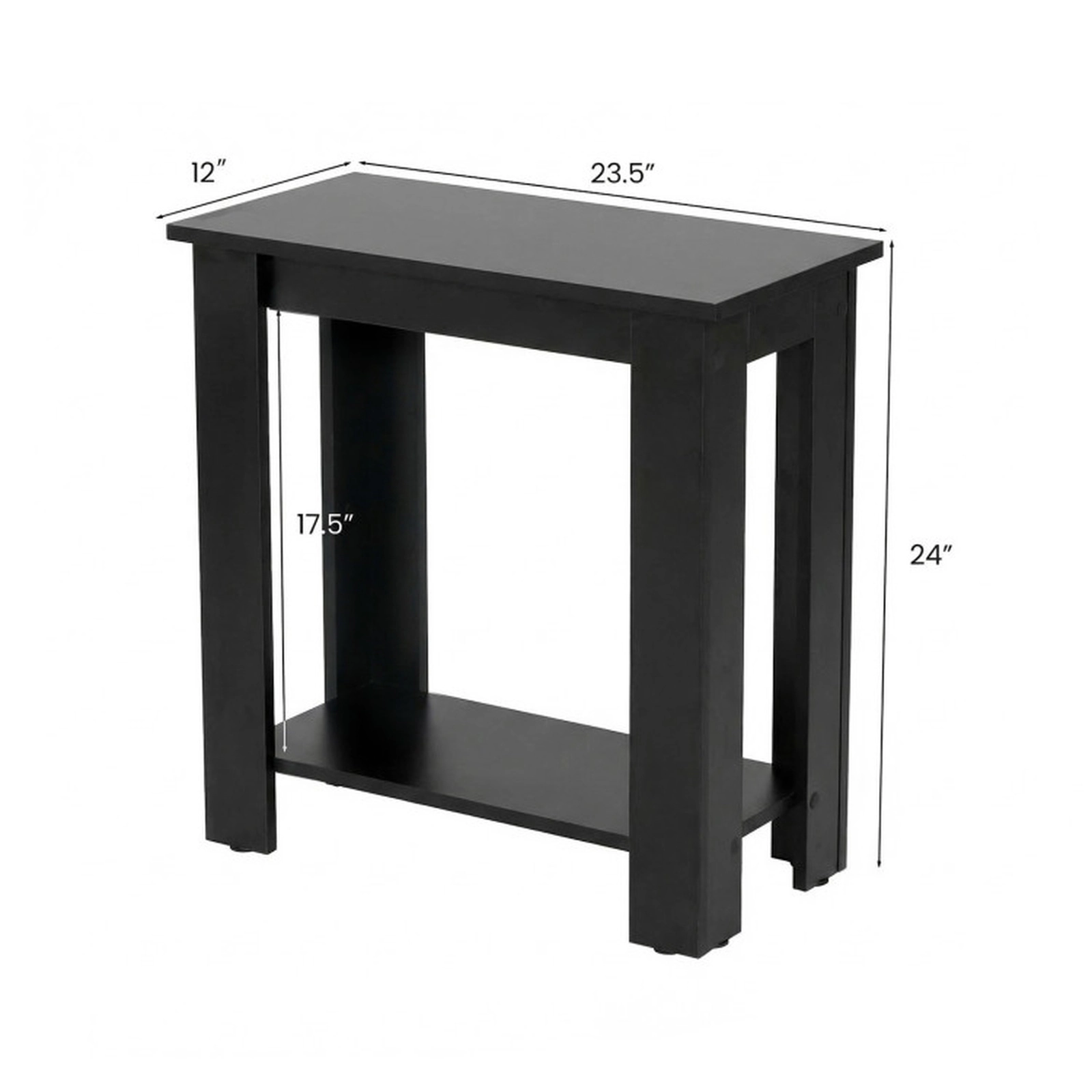 SUGIFT 23.5 in End Table Black 2-Tier Compact Side Table with Storage Shelf