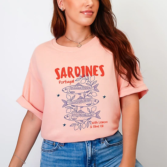 Simply Sage Market - Sardines With Lemon and Olive Oil - Women's Garment Dyed Graphic T-Shirt