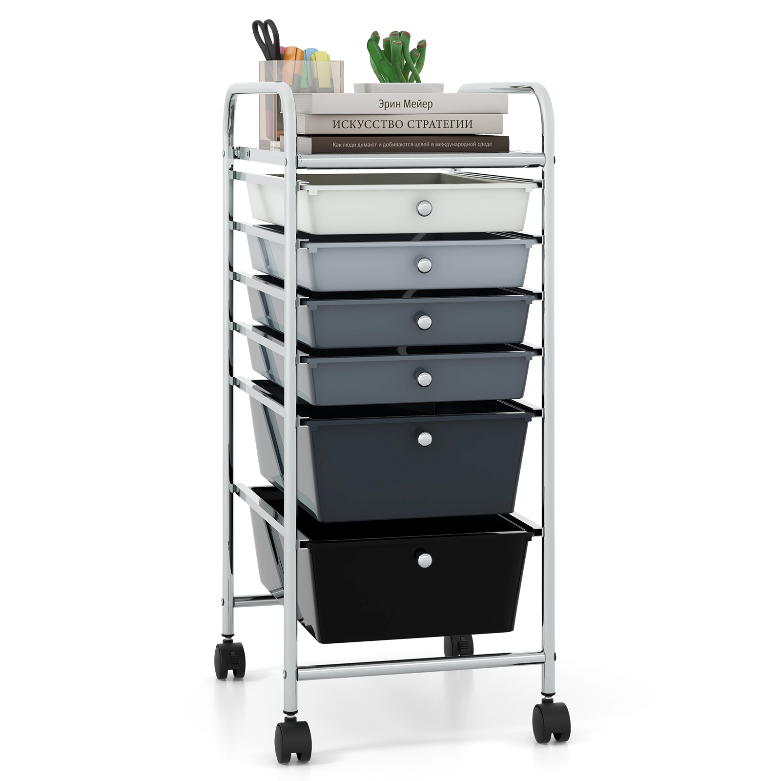 SUGIFT 6-Drawer Rolling Storage Cart Organizer with Steel Frame and Braked Wheels