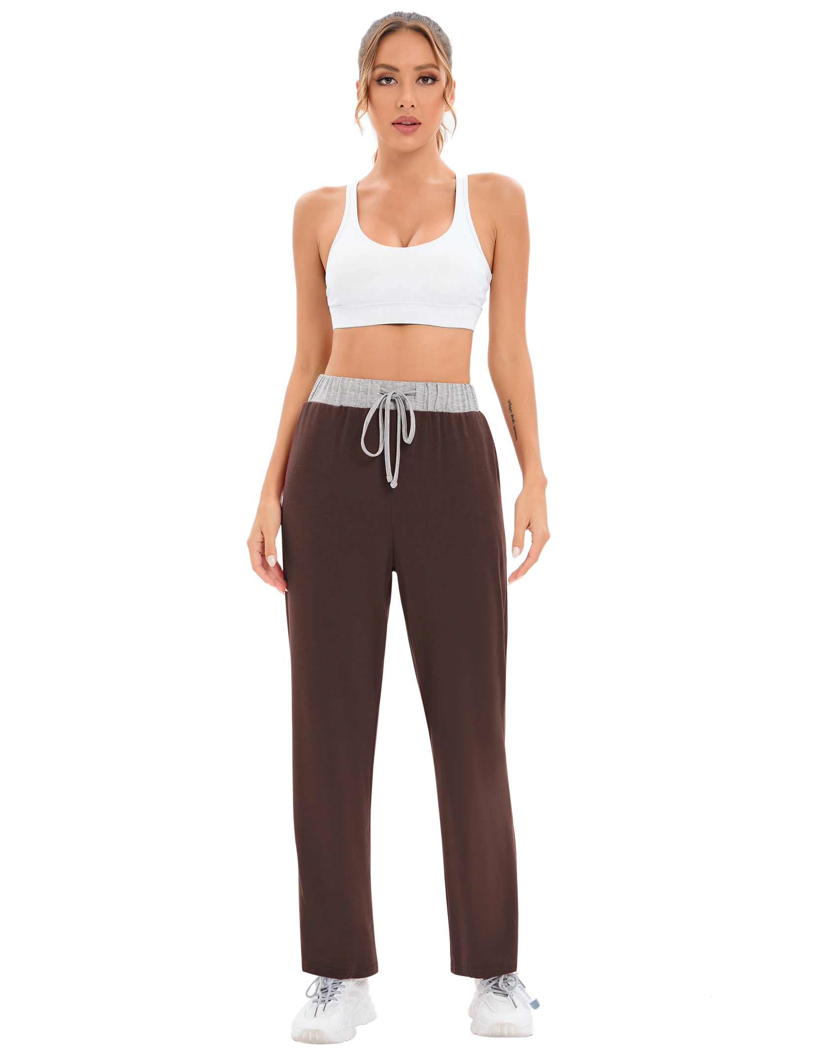 KOJOOIN Women's High Waist Drawstring Wide Leg Lounge Palazzo Soft Knit Relaxed Pants