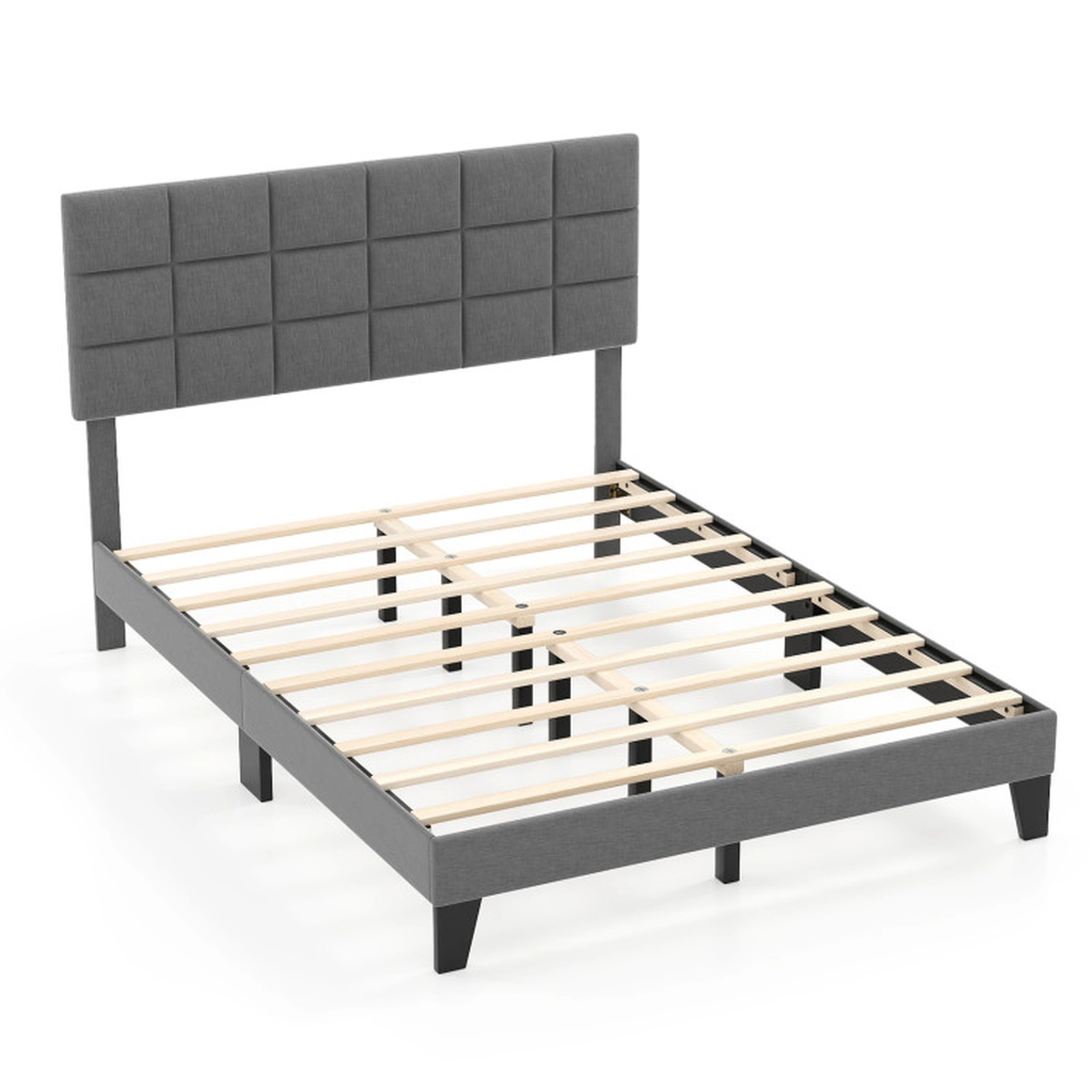 SUGIFT Gray Height Adjustable Quilted Headboard Linen Upholstered Bed Frame