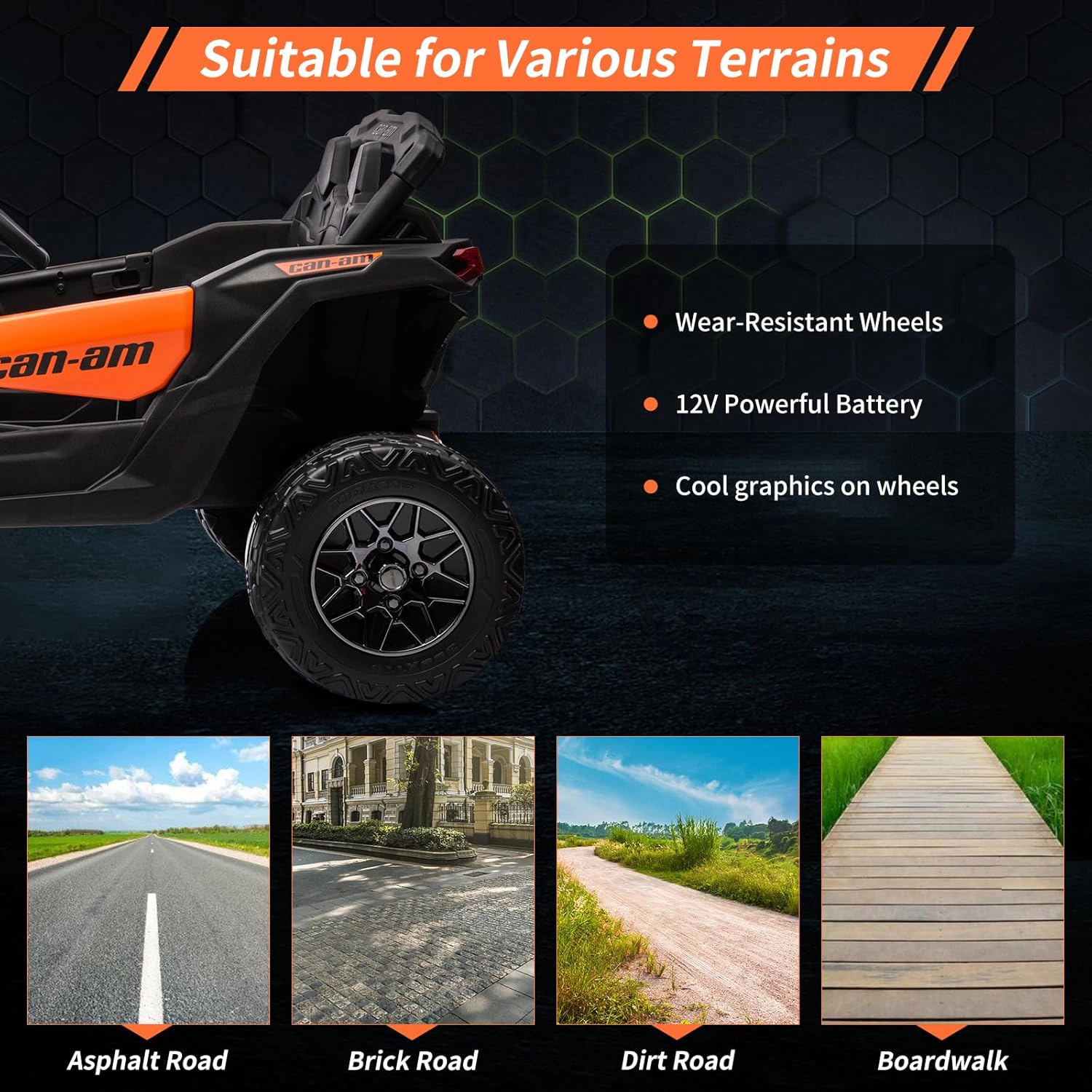 Enjyam 12V Licensed Can-Am Kids Ride On UTV, Electric Off-Road Car w/Remote, LED Lights, Music, Safety Belt, Open Doors