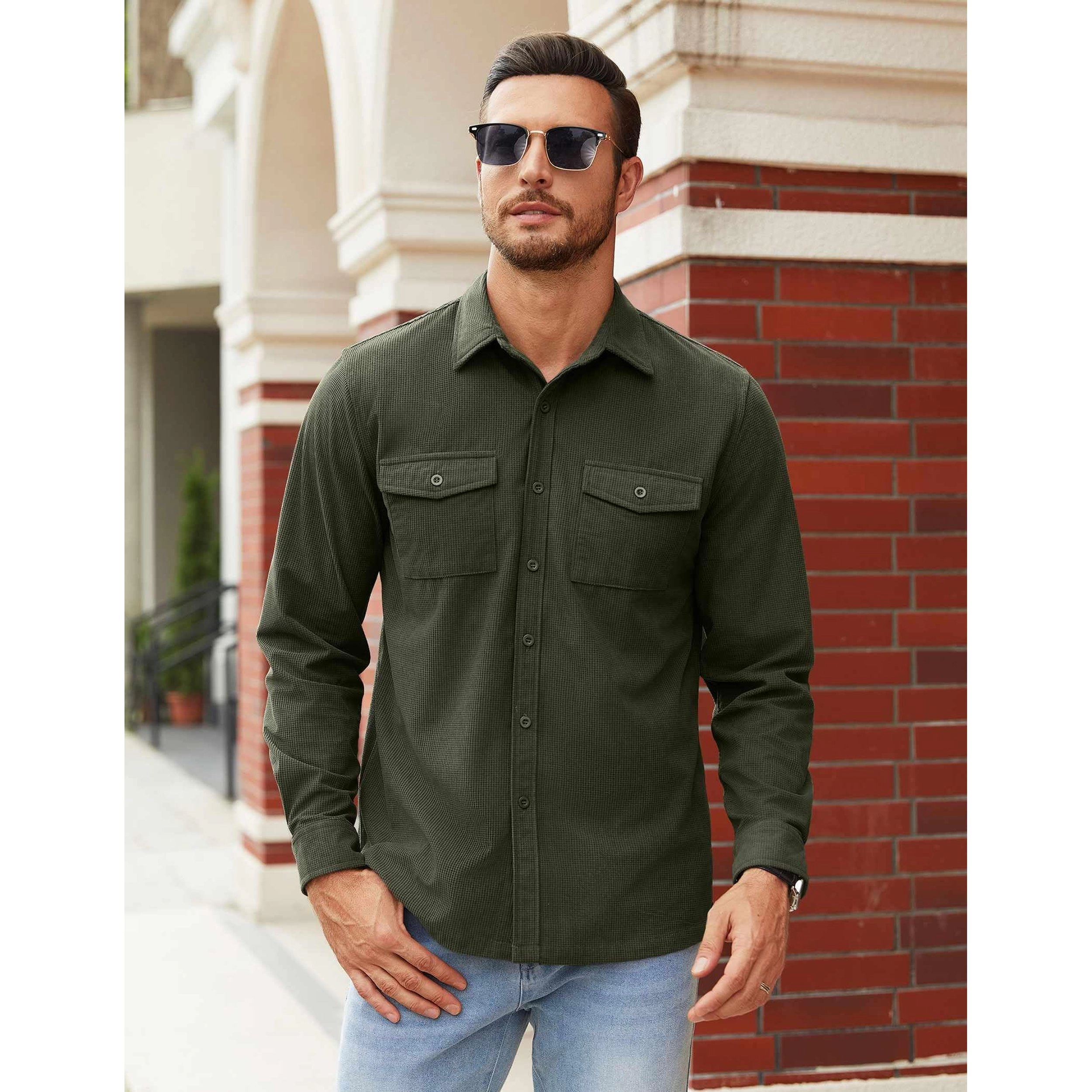 COOFANDY Men's Regular Fit Long Sleeve Collar Neck Button Front Shirt