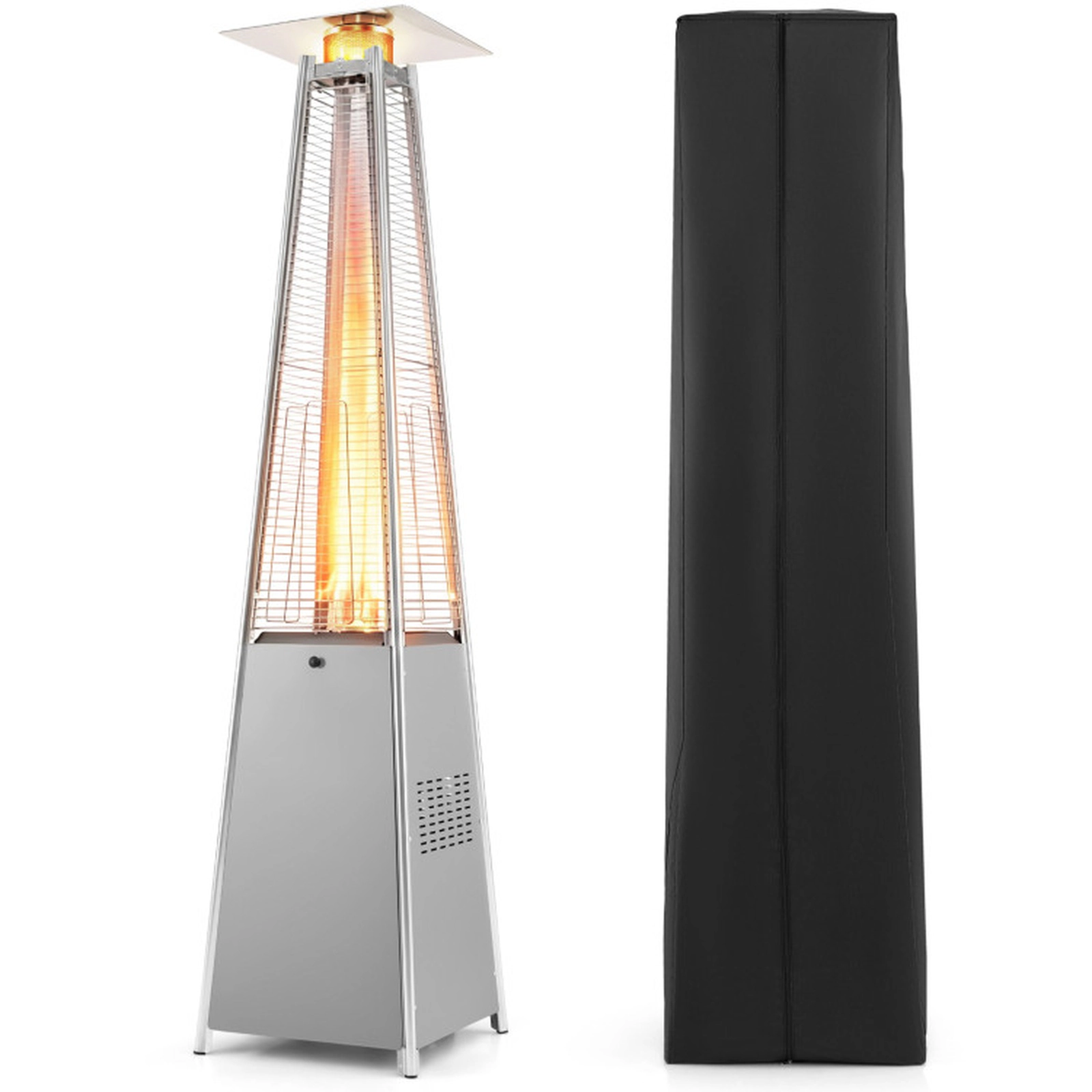 SUGIFT 45000 BTU Pyramid Patio Heater with Triple Safety Protection and Zippered Cover Silver Black Gray