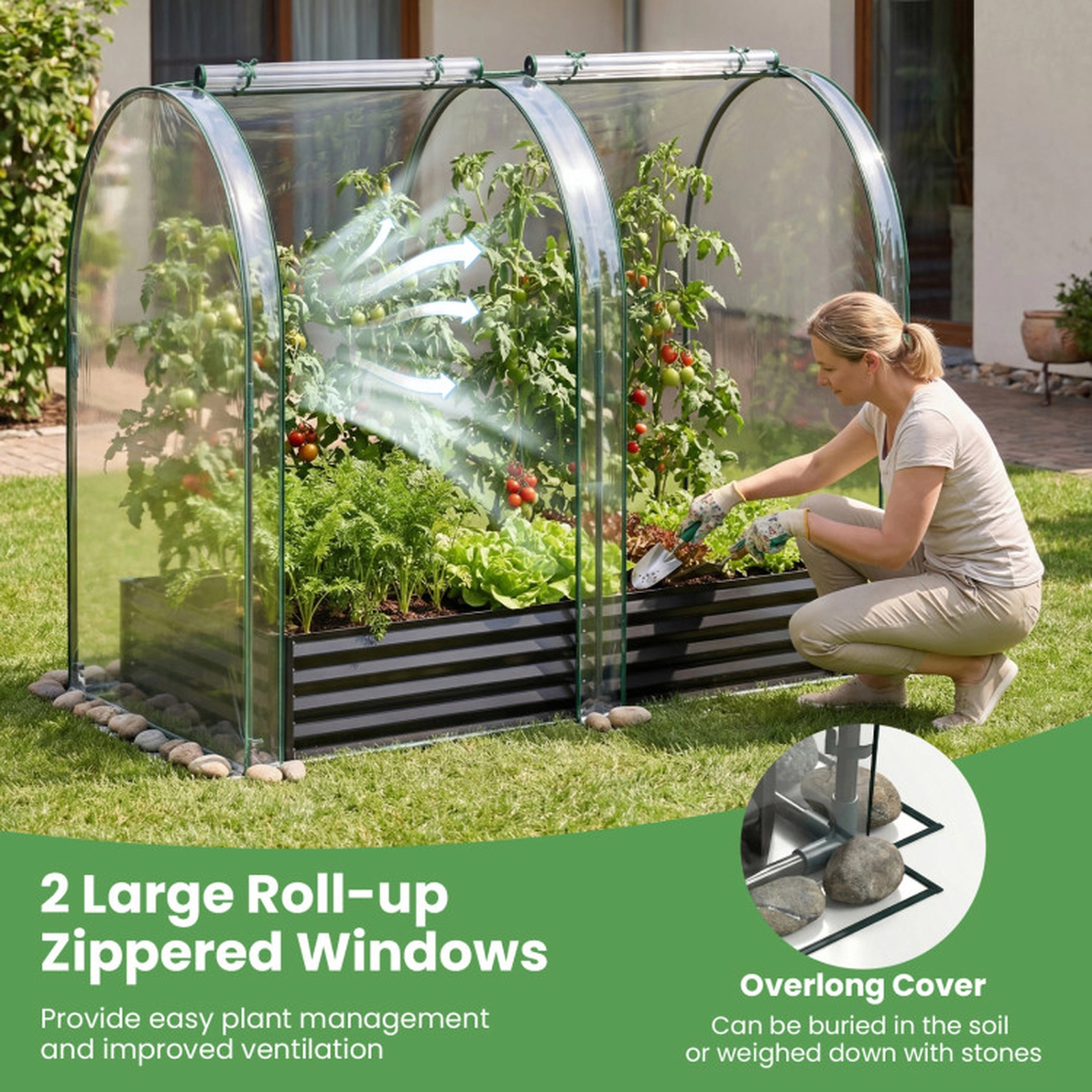SUGIFT Black Galvanized Raised Garden Bed with PVC Greenhouse Cover 6-ft W 3-ft D 1-ft H 130-Gal Soil Capacity