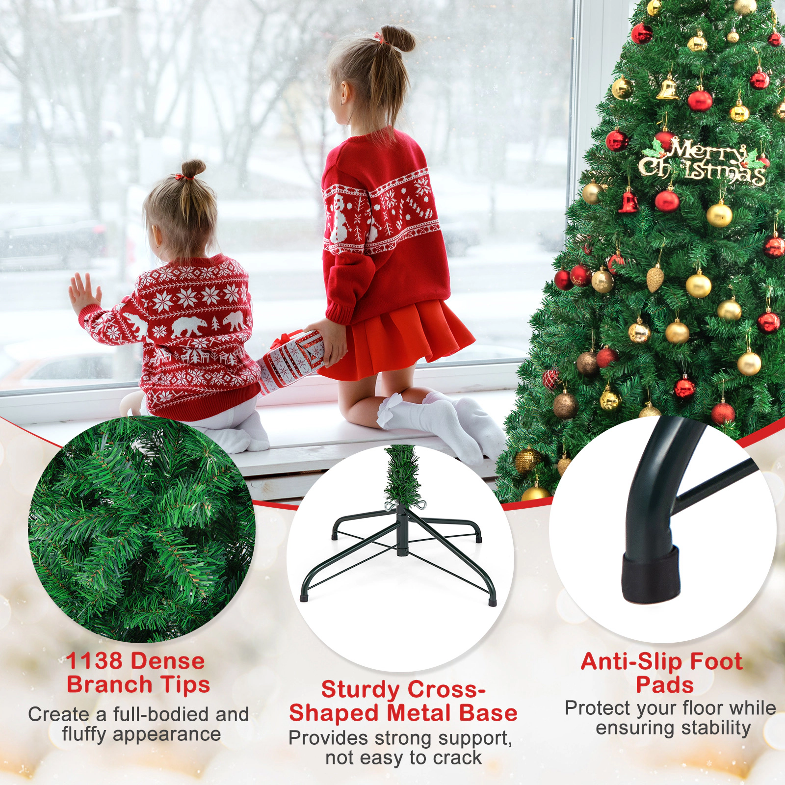 Glintex 8-Ft Artificial Christmas Tree with 1138 Tips and Solid Metal Stand, Green