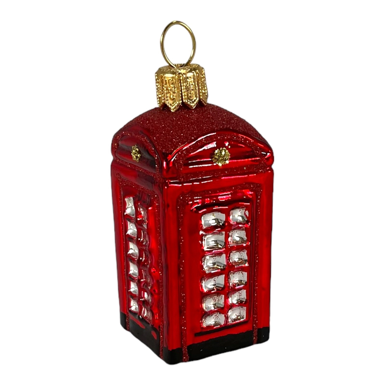 Pinnacle Peak Trading Company English Telephone Booth Mini Polish Glass Christmas Ornament UK England 2.5 inch