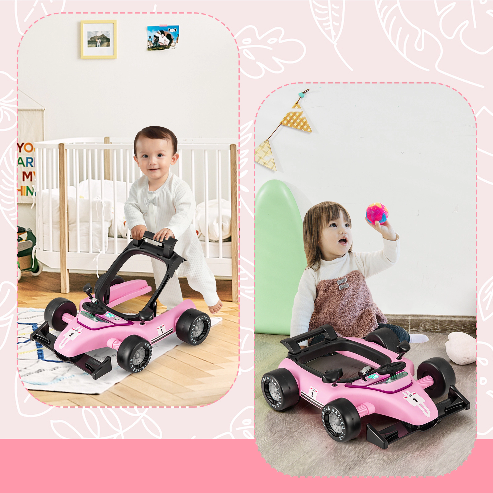 SUGIFT 4-in-1 Foldable Activity Push Walker Adjustable Height 25-lb Capacity Ages 6-18 Months 29-in Frame Purple