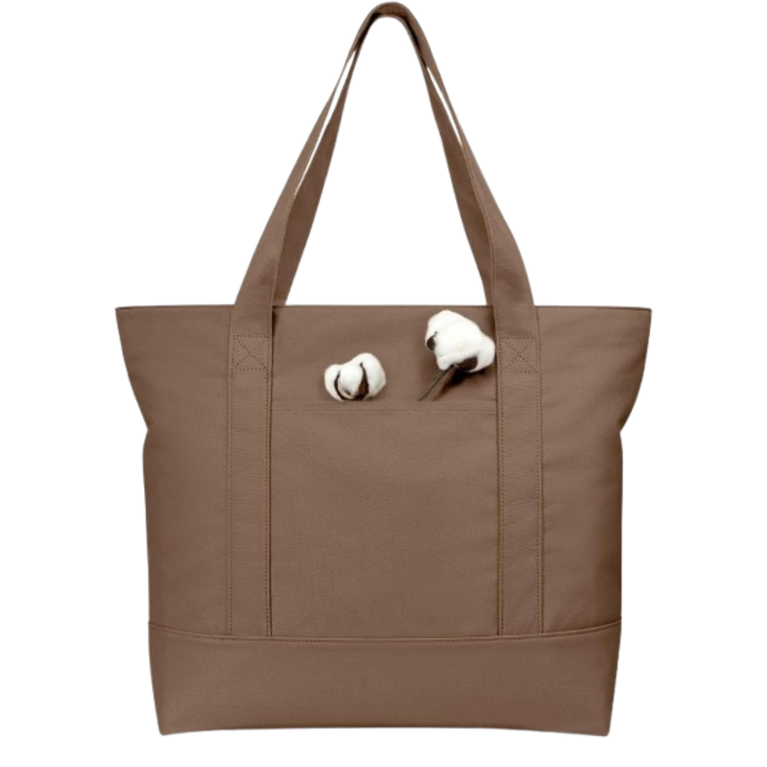 SS Design Canvas Tote Bag with External Pocket and Zipper Closure