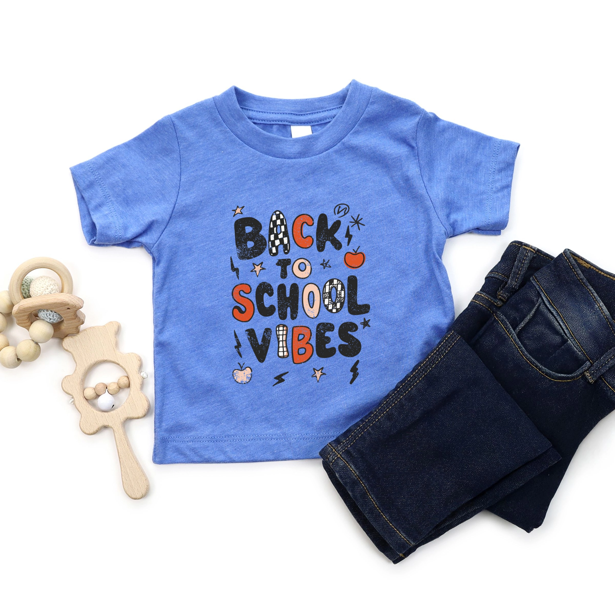 The Juniper Shop - Toddler Short Sleeve Graphic T-Shirt Back To School Vibes Checkered Distressed