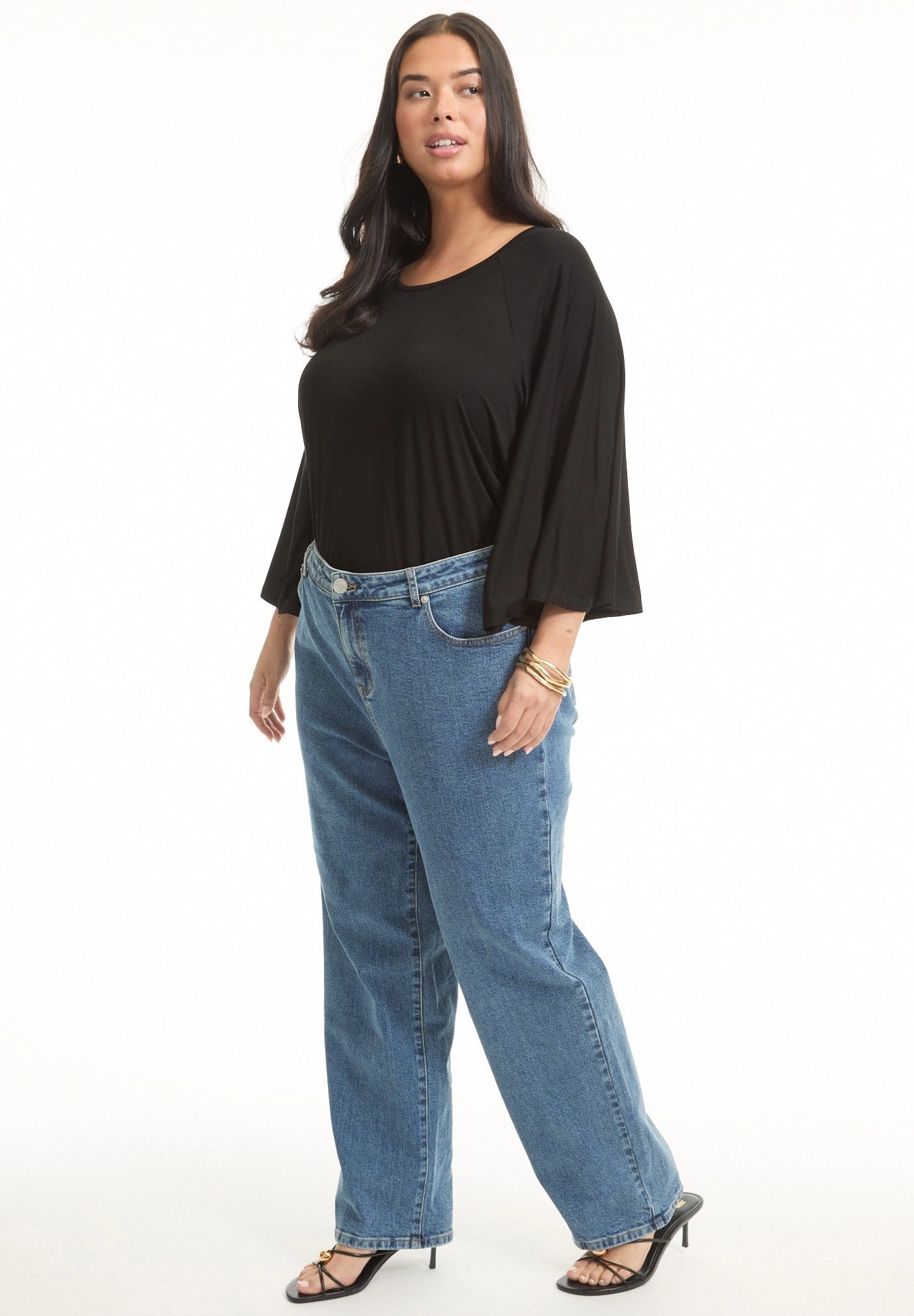 June & Vie Women's Plus Fit High-Rise Straight-Leg Stretch Jeans