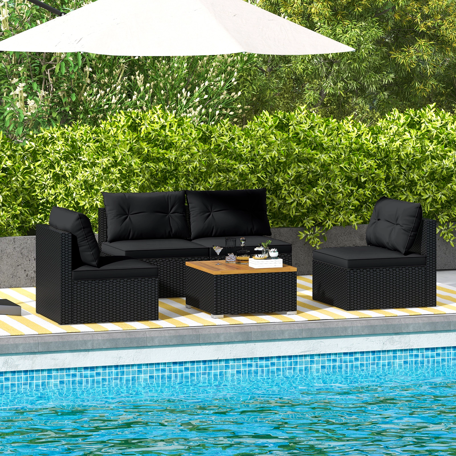 LJG 5 Piece Outdoor Furniture Set with Solid Tabletop and Soft Cushions