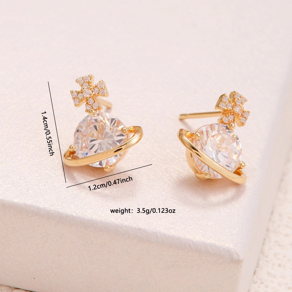 Saturn Planet Cross Cubic Zirconia Stud Earring