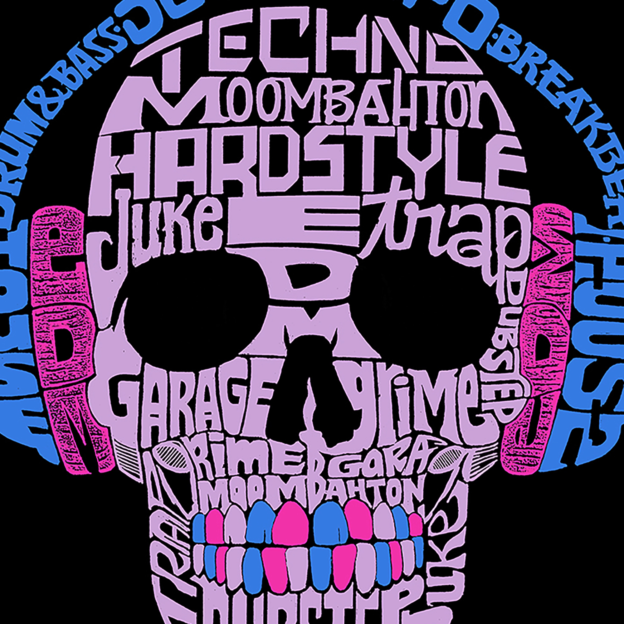 LOS ANGELES POP Art Men's EDM Word T-Shirt - Skull with Headphones