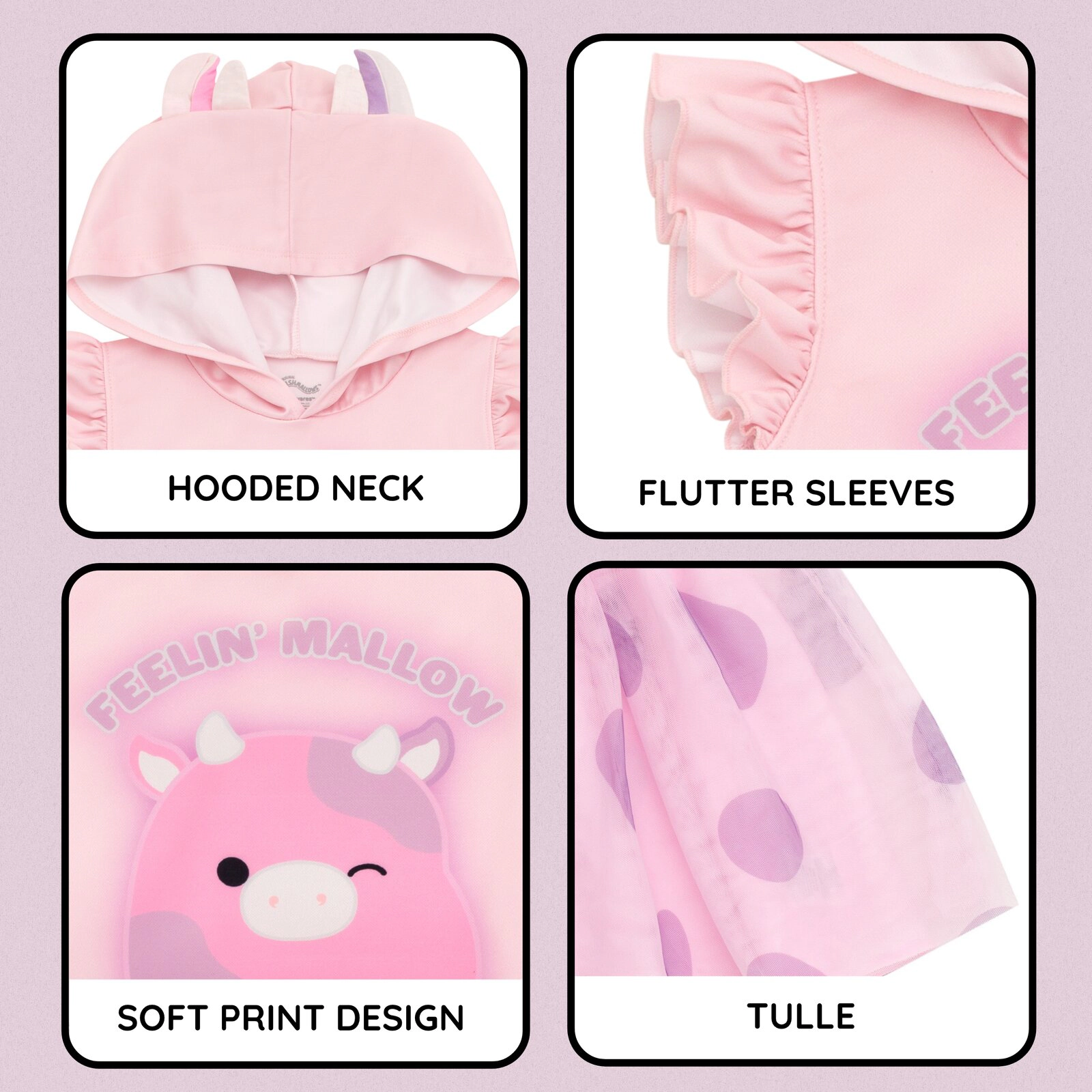Squishmallows Patty the Cow Girls' Cosplay Hooded Tutu Dress
