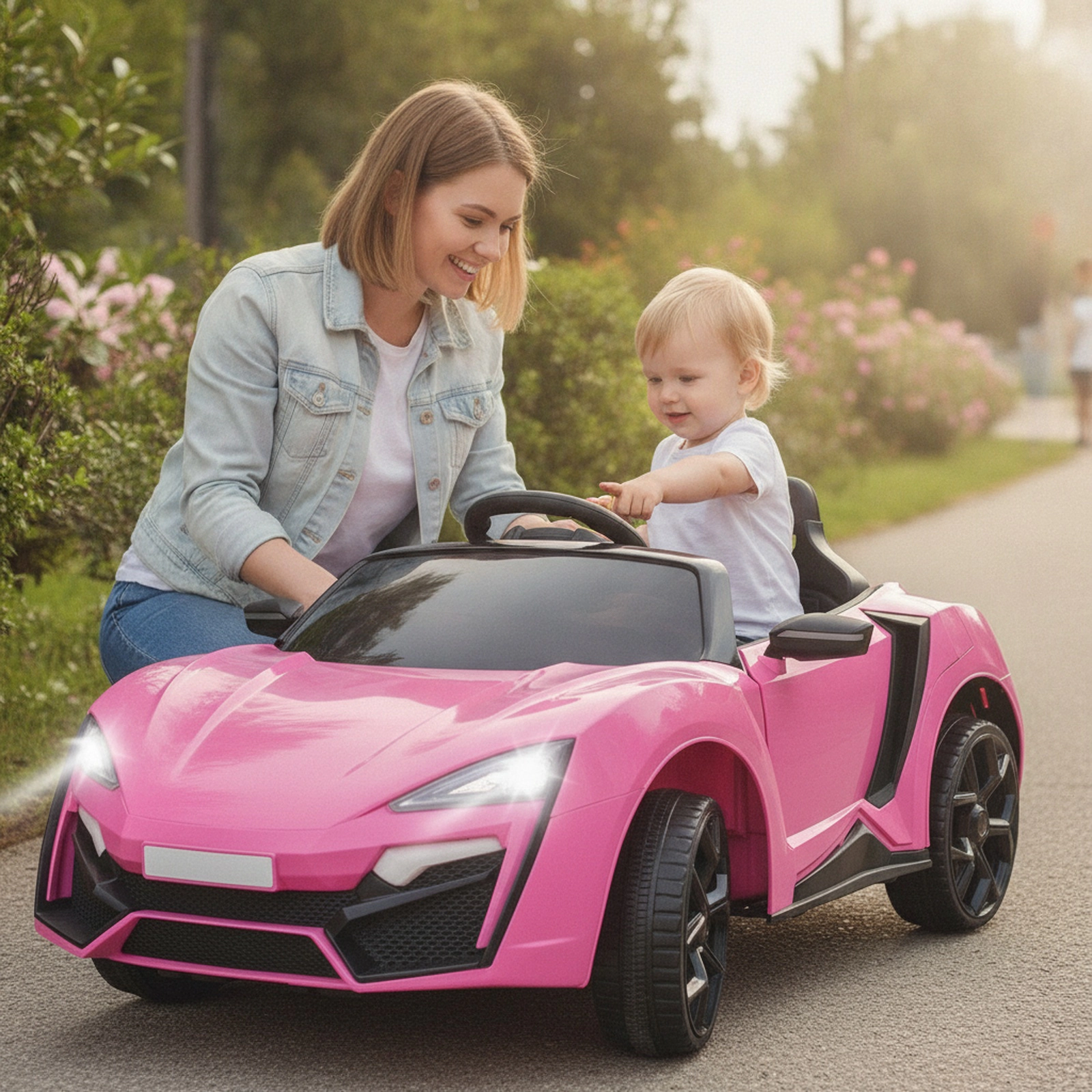 12V Kids Ride On Car Pink Toddler Electric Vehicle 2.4G Parent Remote 3 Forward Speeds Spring Suspension Safety Belt