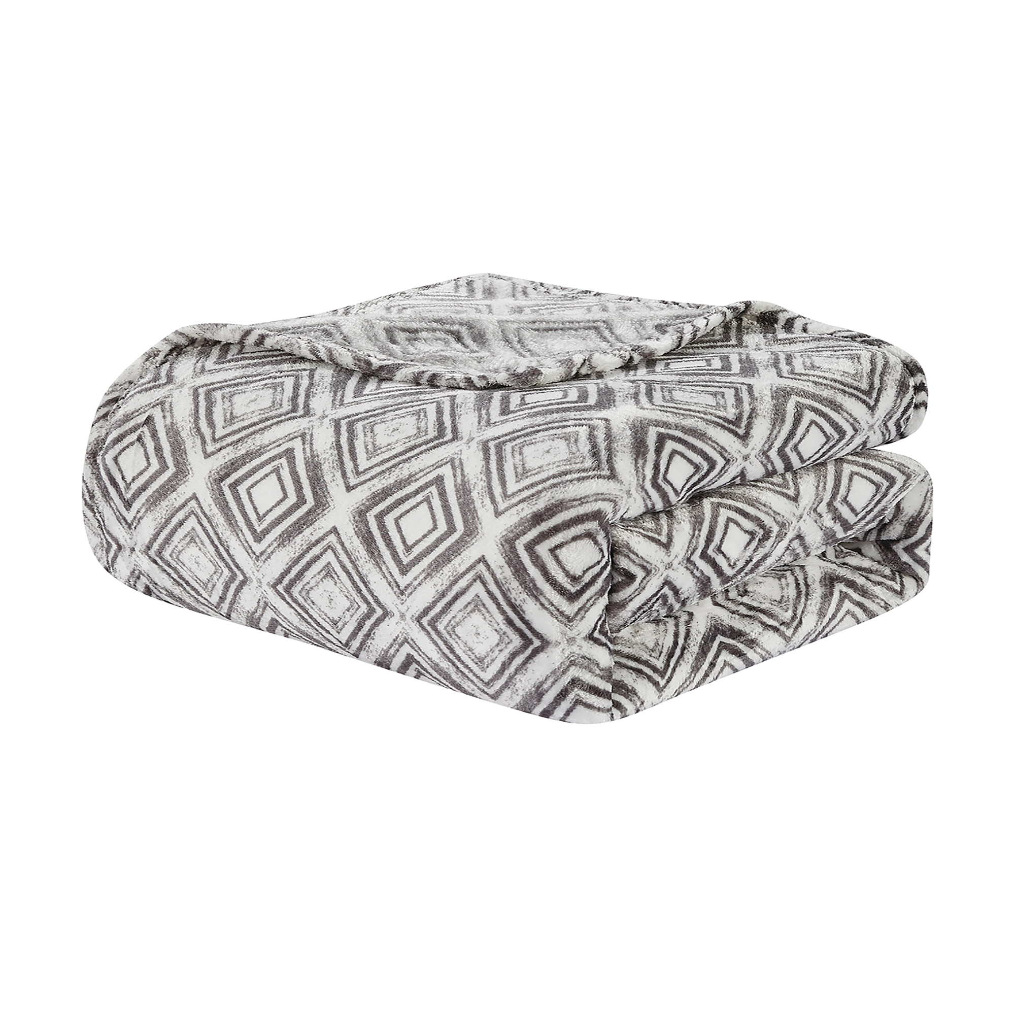 Plazatex Peralto Printed Soft Warm Lightweight 100% Polyester Plush Blanket Queen 90" x 90" Grey