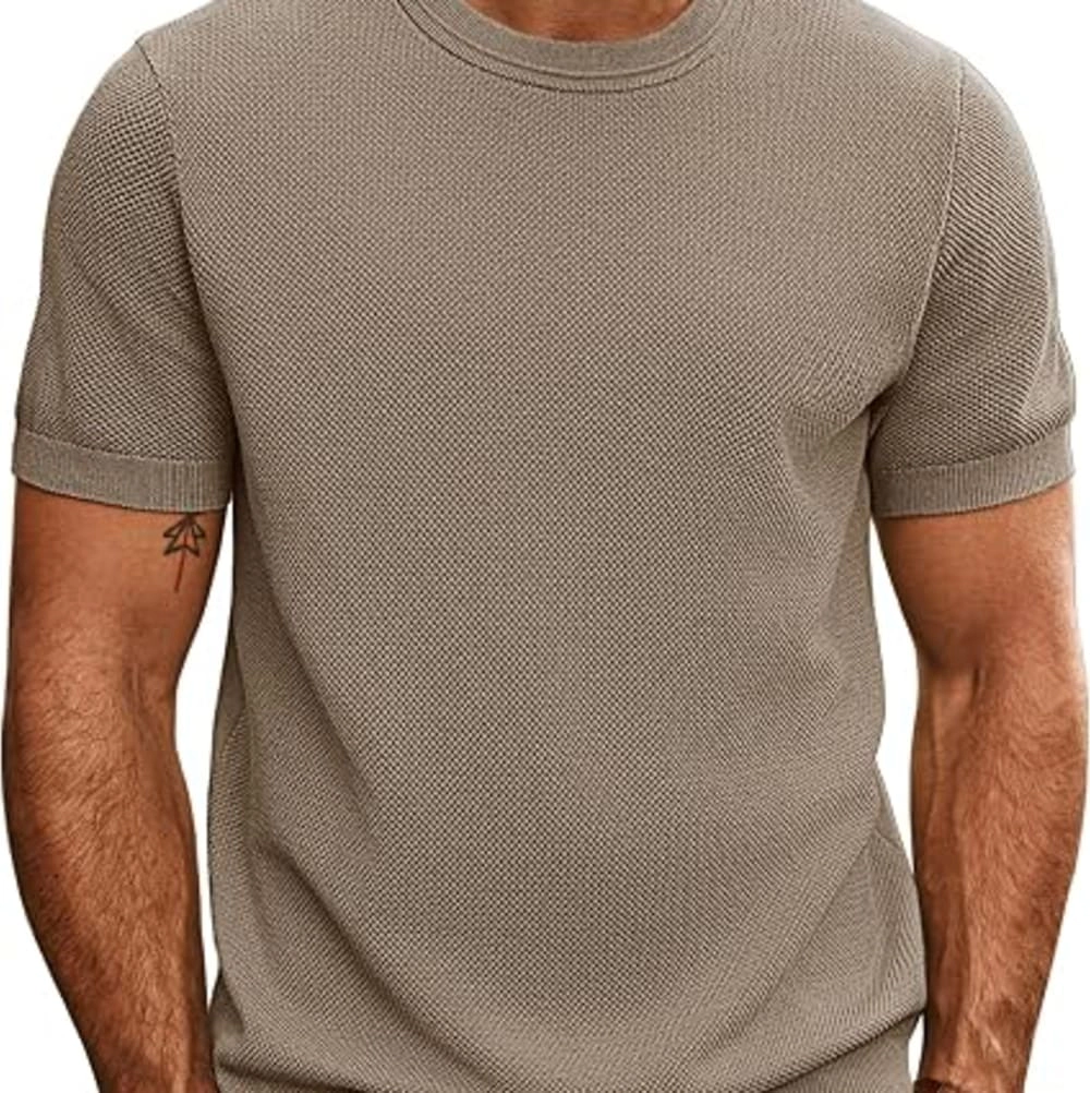 Artisan Haven Mens Casual Knit Textured Crewneck T Shirt