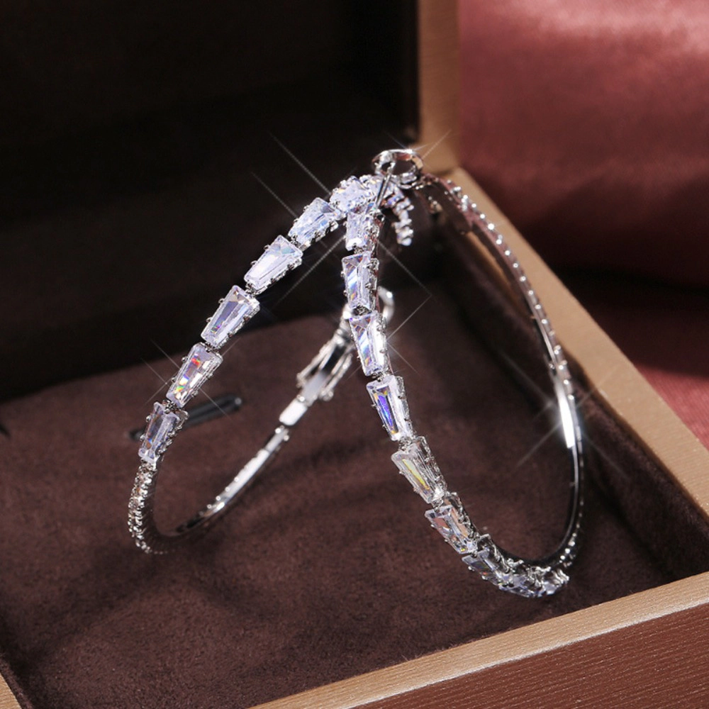 Full Pave Sparkling Cubic Zirconia Large Circle Hoop Earrings for Women