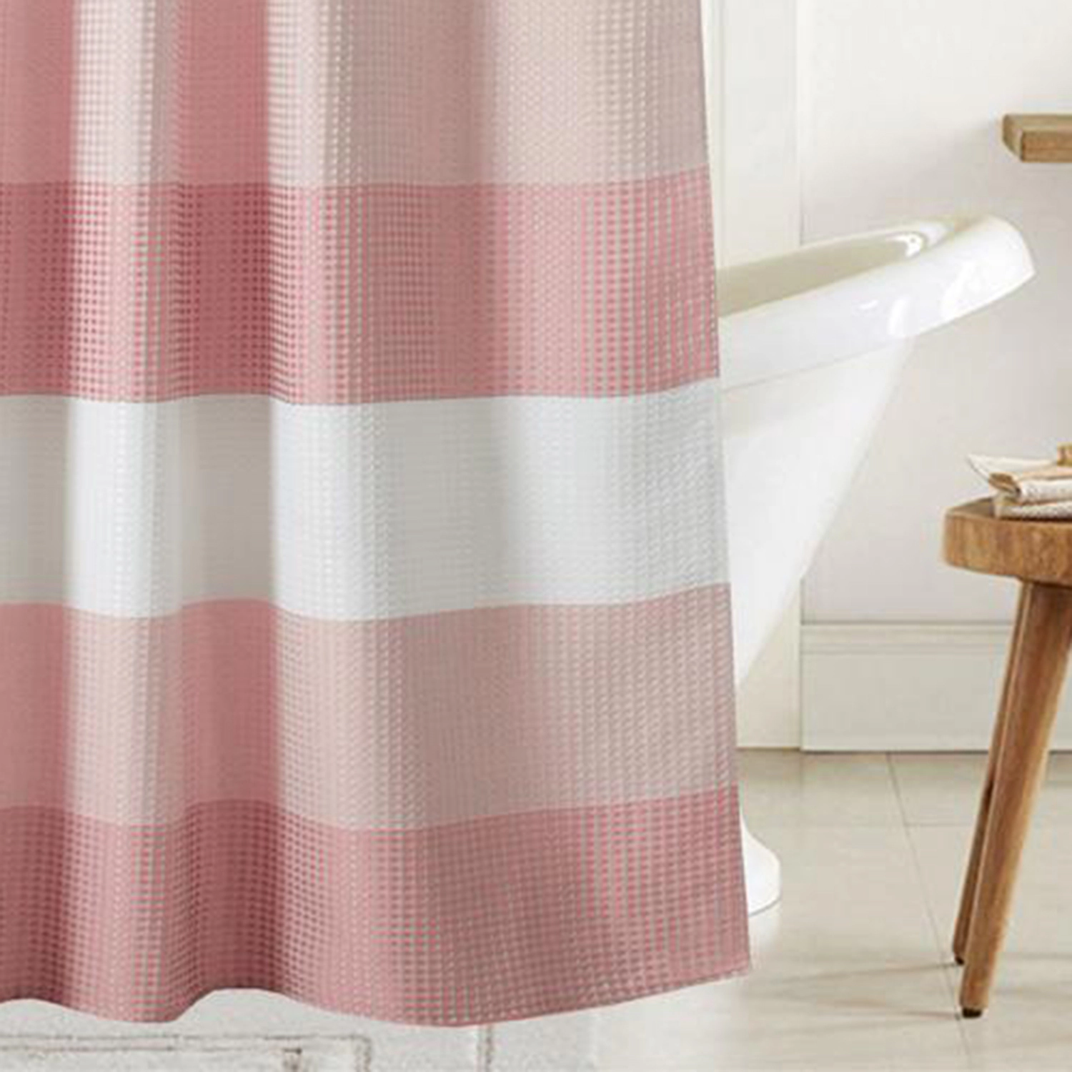 Olivia Gray Glamor Striped Waffle Jacquard Shower Curtain 100% Polyester 70 x 72 Red