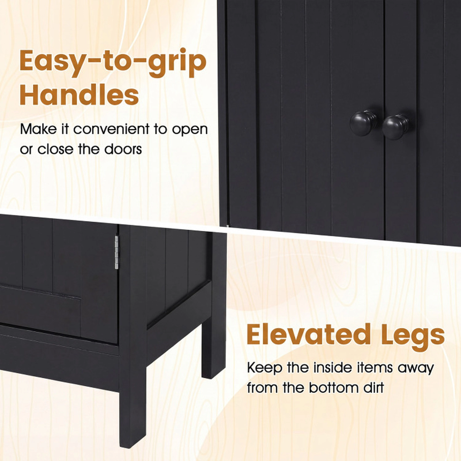 SUGIFT Black 176-lb Top Capacity 2-Door Freestanding Bathroom Storage Cabinet with 3-Level Adjustable Shelf