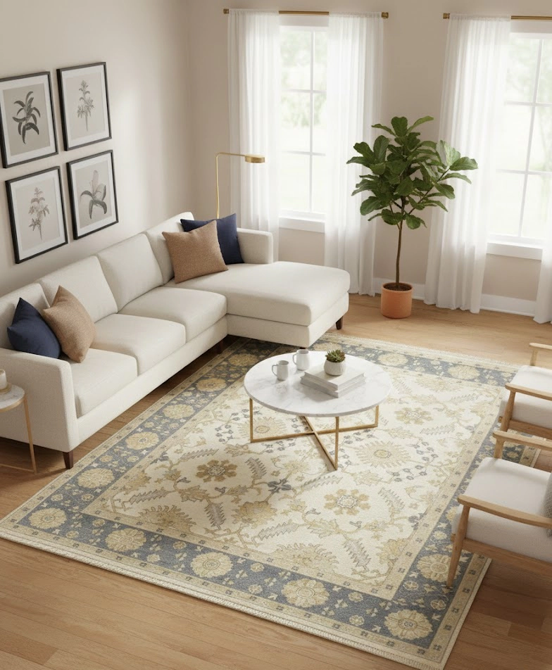 Magic Rugs Muted Cream Floral 8X10 Transitional Oushak Chobi Oriental Rug
